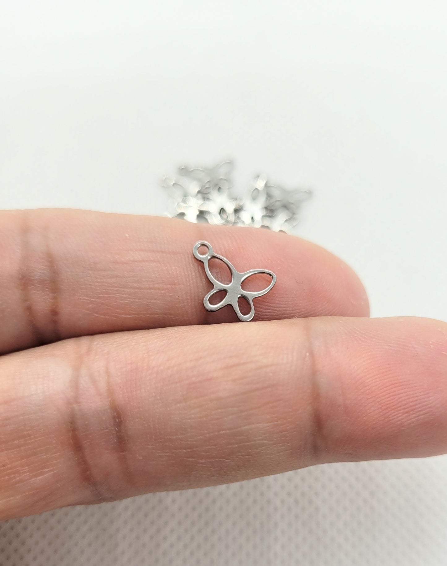 Silver Butterfly Charm 304 Stainless Steel, 10 pieces, Insect Charms, Butterfly Pendants, 11x9x1mm, Hole 1mm