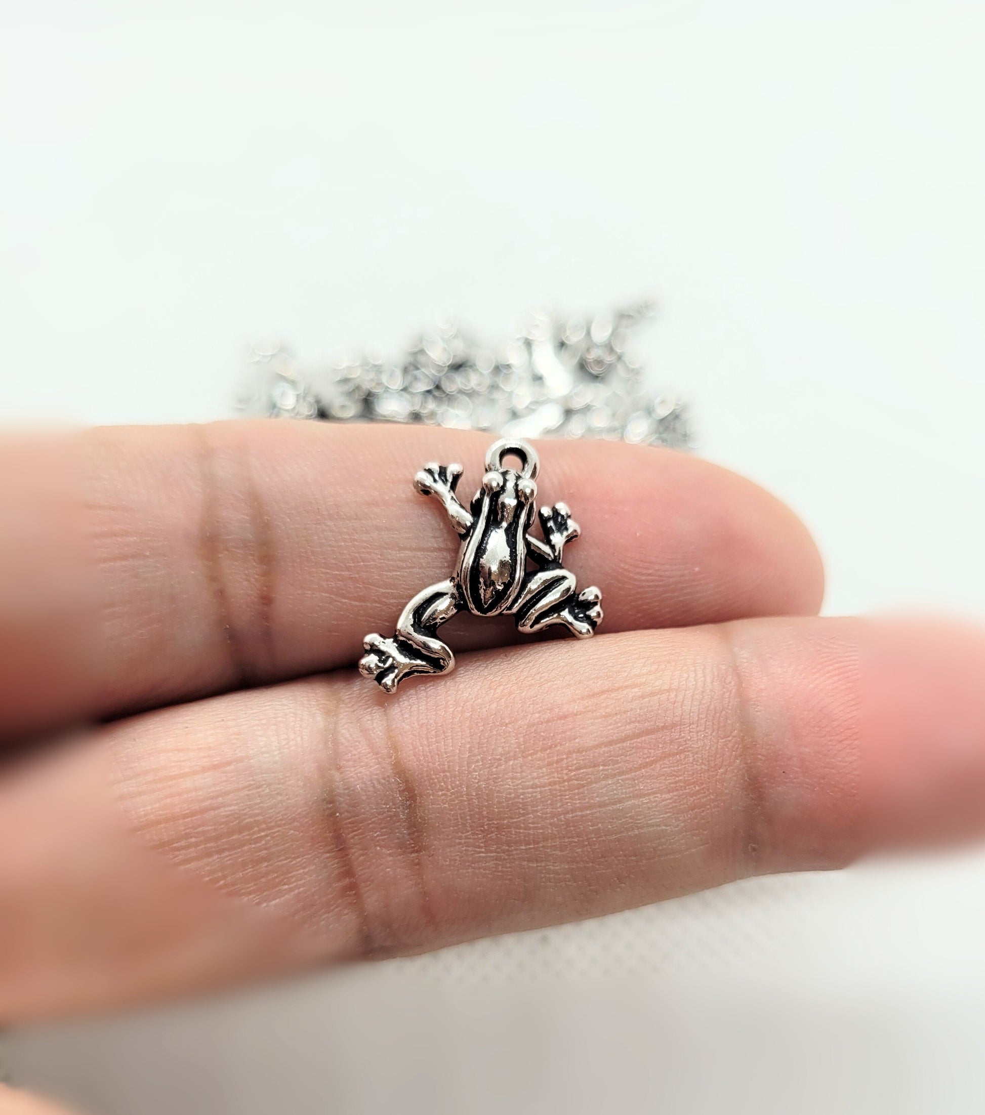 Silver Frog Charm Pendant by TierraCast, Cast Pewter, Lead Free, 20x15mm, Hole 2mm, priced per piece