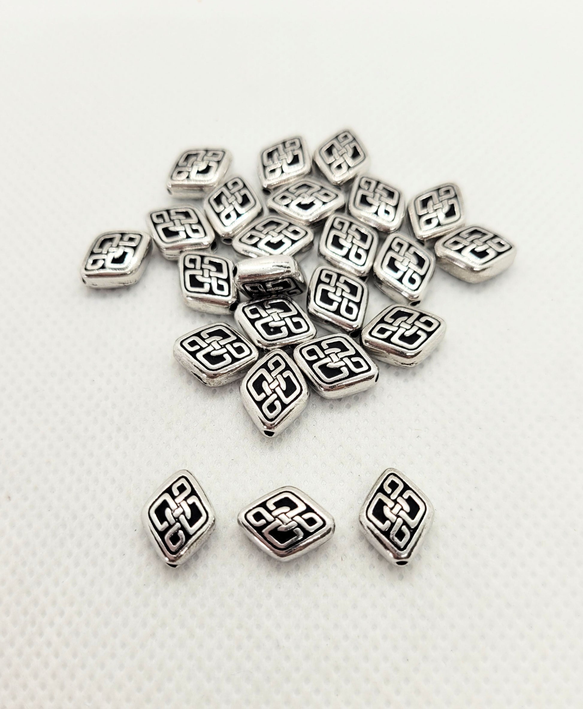 Silver Celtic Diamond Spacer Bead by TierraCast, 5 pcs, 11x8.5x4.5mm, Hole 1mm, Pewter, Hypo Allergenic