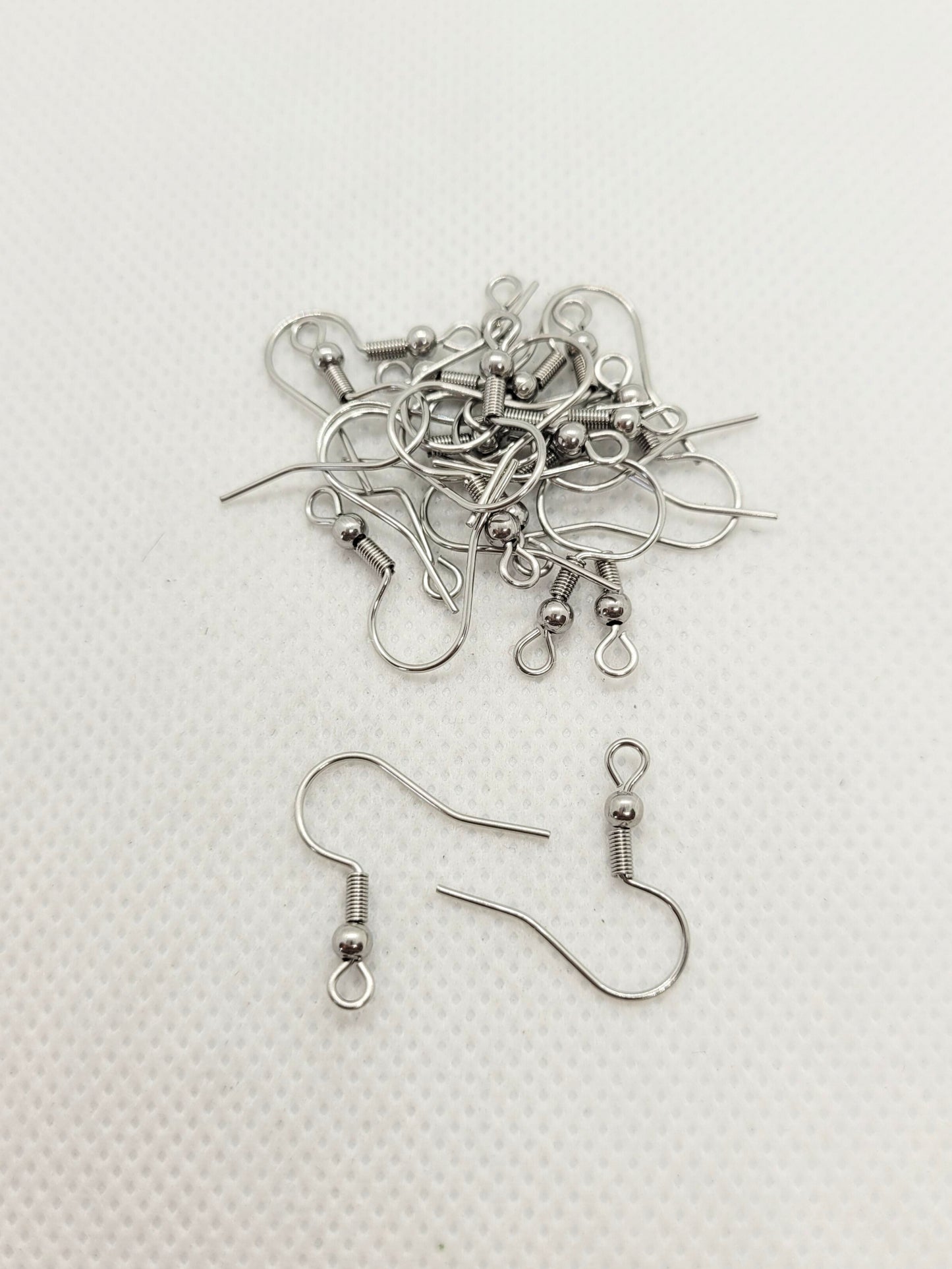 Silver Earring Hooks Ear Wires with Loop, 316 Surgical Stainless Steel, 20 pieces, 20x19.5mm, Hole 2mm, 21 Gauge, Pin 0.7mm