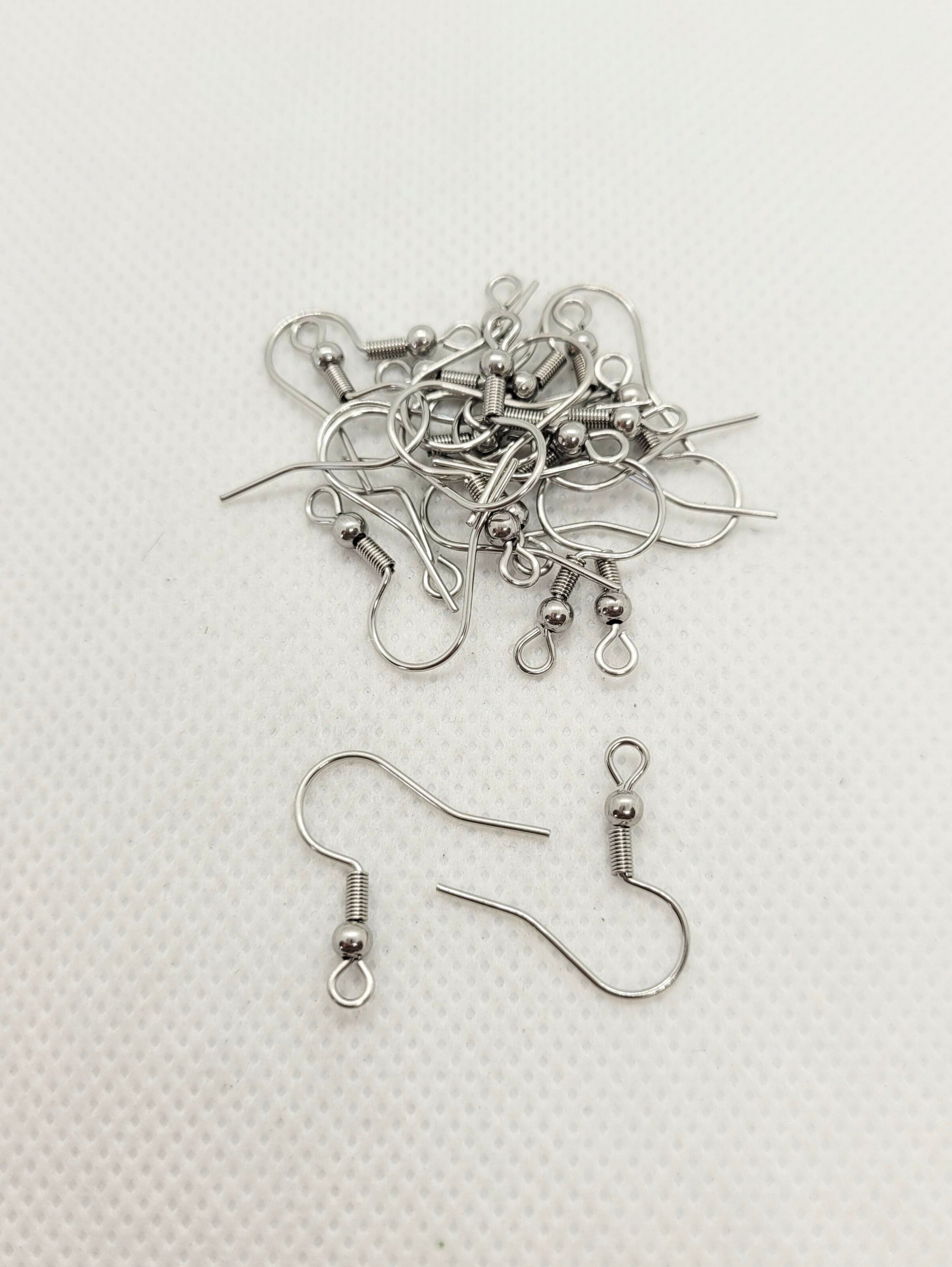 Silver Earring Hooks Ear Wires with Loop, 316 Surgical Stainless Steel, 20 pieces, 20x19.5mm, Hole 2mm, 21 Gauge, Pin 0.7mm