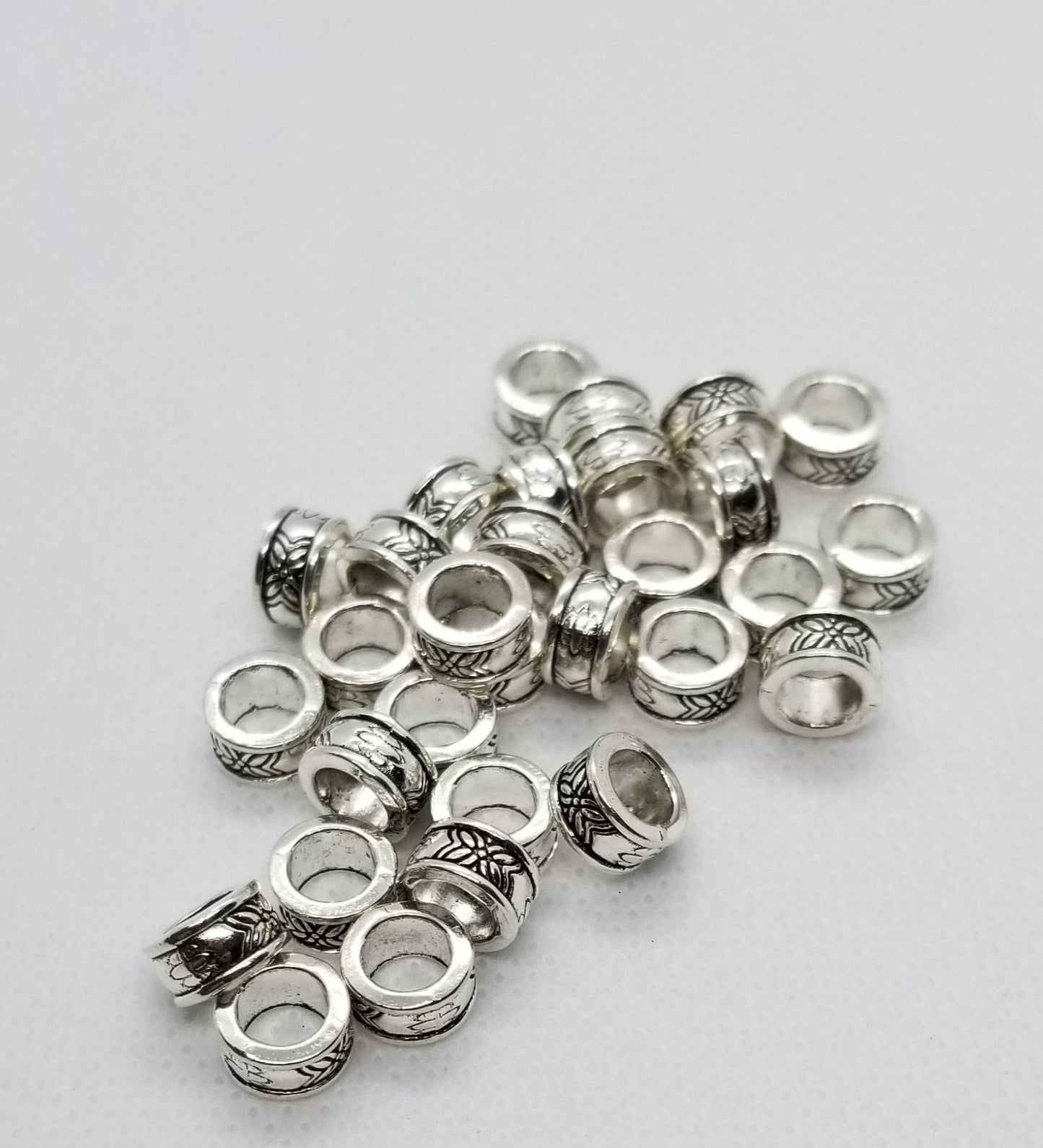 10 pcs Silver Column Spacer Beads, Tibetan Style, Lead, Cadmium Free, Antique Silver, 8mm x 4mm, Large hole 5mm
