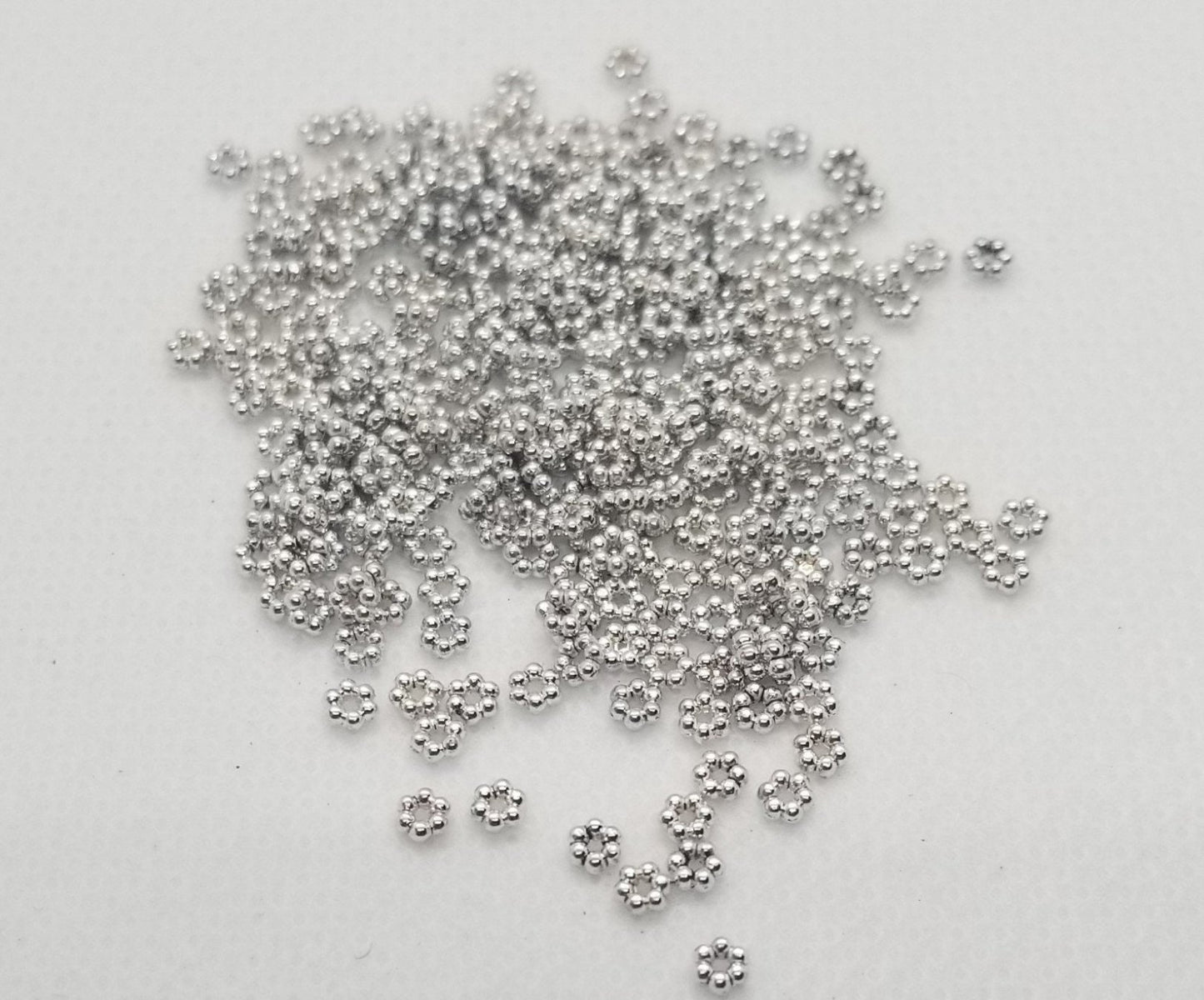 50 pieces Tibetan Style Spacer Beads, Cadmium Free, Nickel Free, Lead Free, Flower, Silver, 3x1mm, Hole 0.5mm