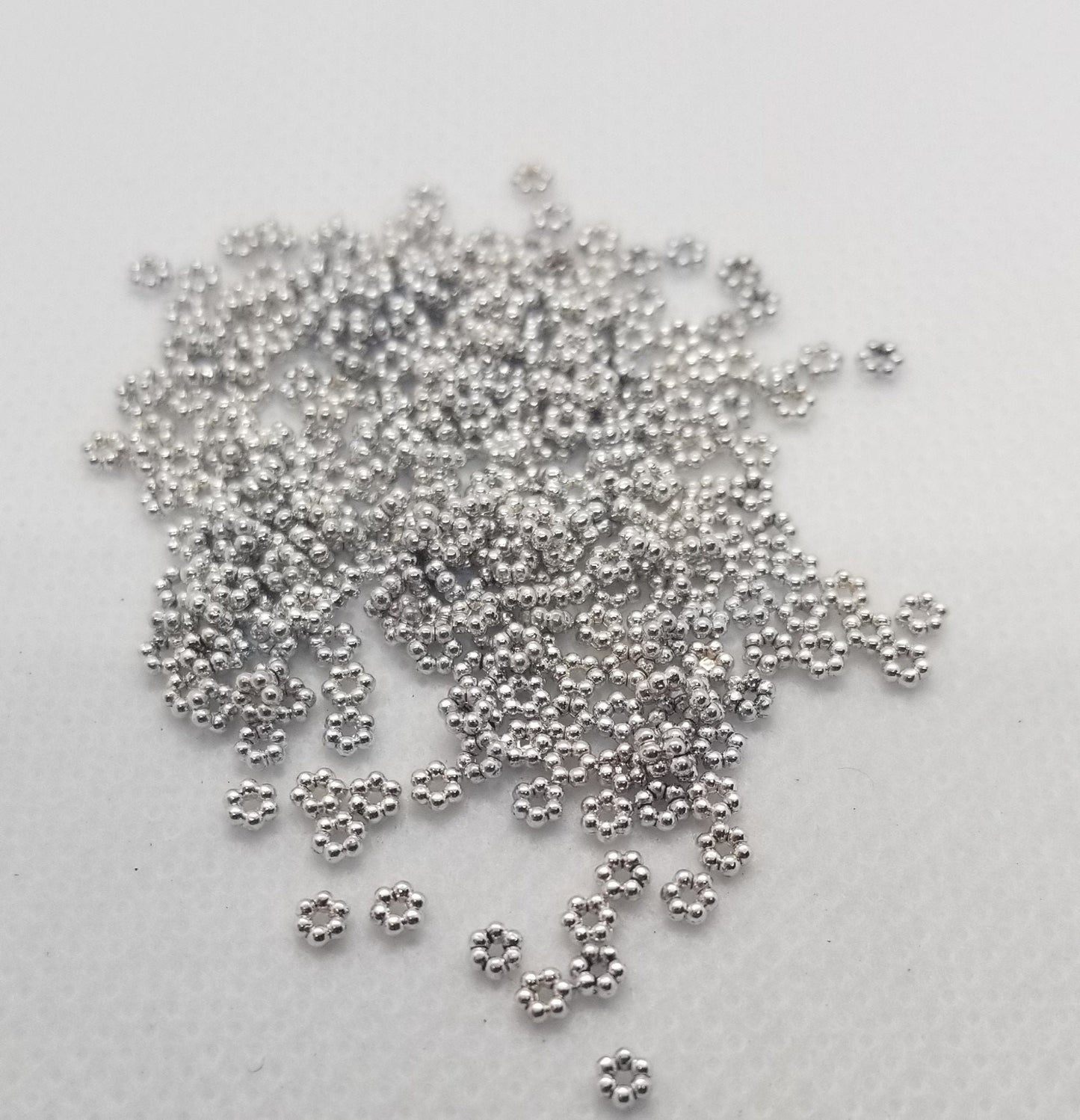 50 pieces Tibetan Style Spacer Beads, Cadmium Free, Nickel Free, Lead Free, Flower, Silver, 3x1mm, Hole 0.5mm
