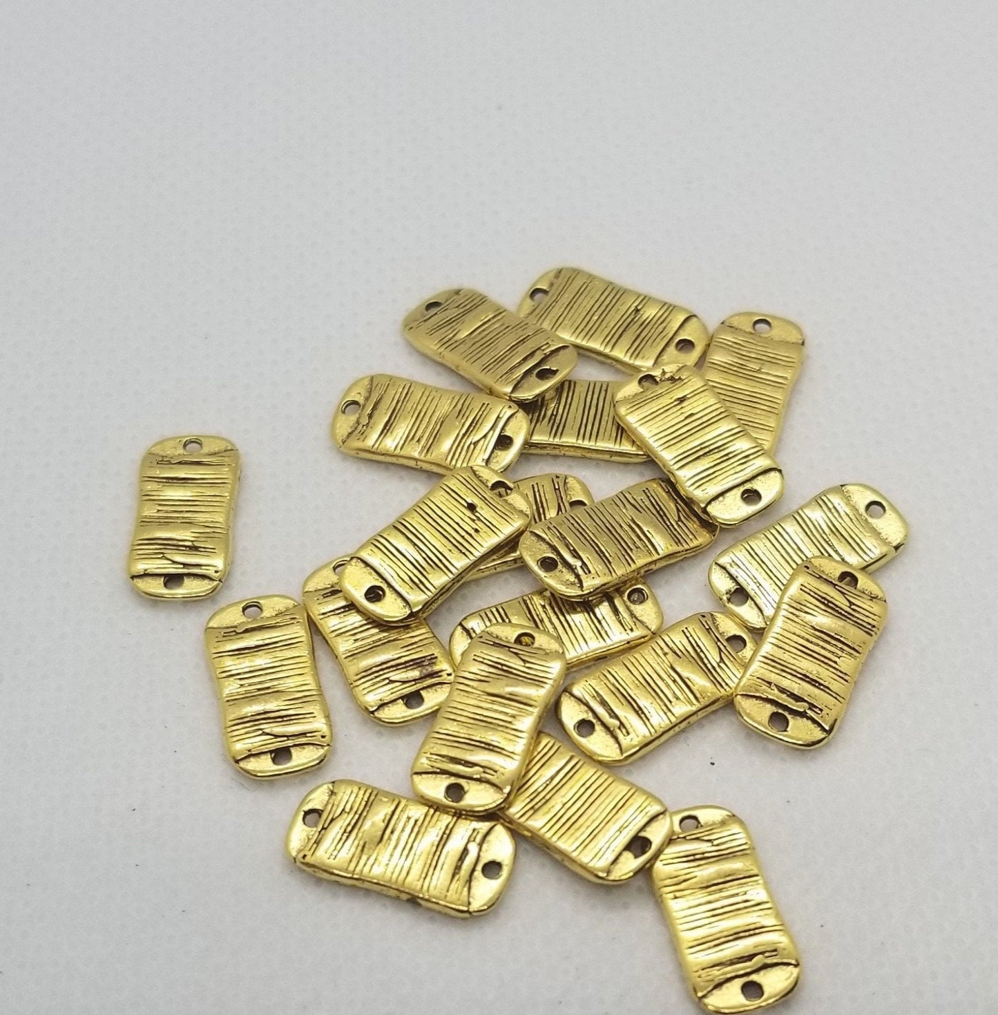 10 pieces Golden Link Connectors, Lead Free and Nickel Free, Rectangle, Antique Golden, 15x7x2mm, Hole 1mm
