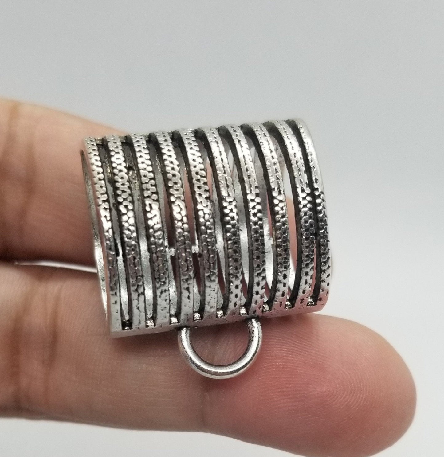 5 pcs Large Scarf Bail, Brass Alloy, Antique Silver, 28x26x22mm, Inner diam 20mm, Hole 3.5x5mm, Slightly tarnished, CLEARANCE