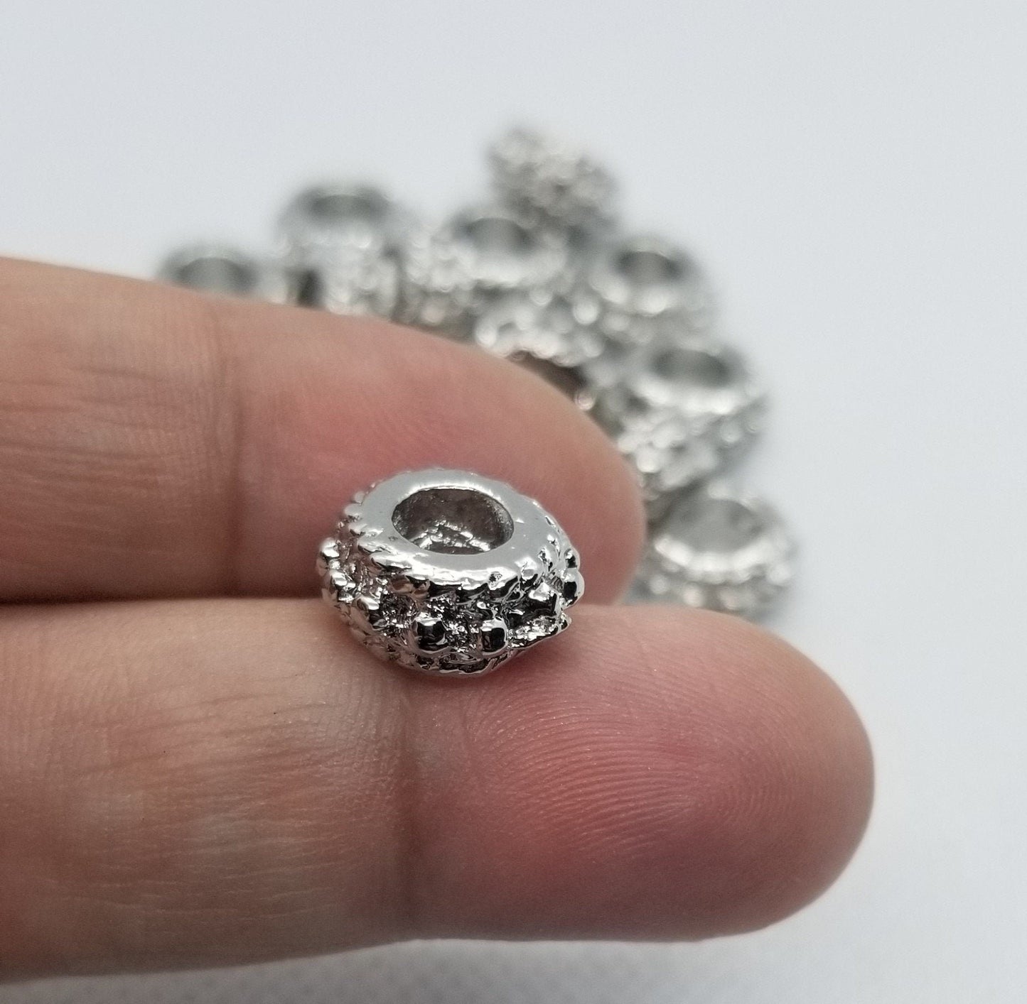 5 pieces Bright Silver Rondelle, European Alloy Donut Bead, Platinum Colour, Size: about 13mm in diameter, 7mm thick, large hole 6mm
