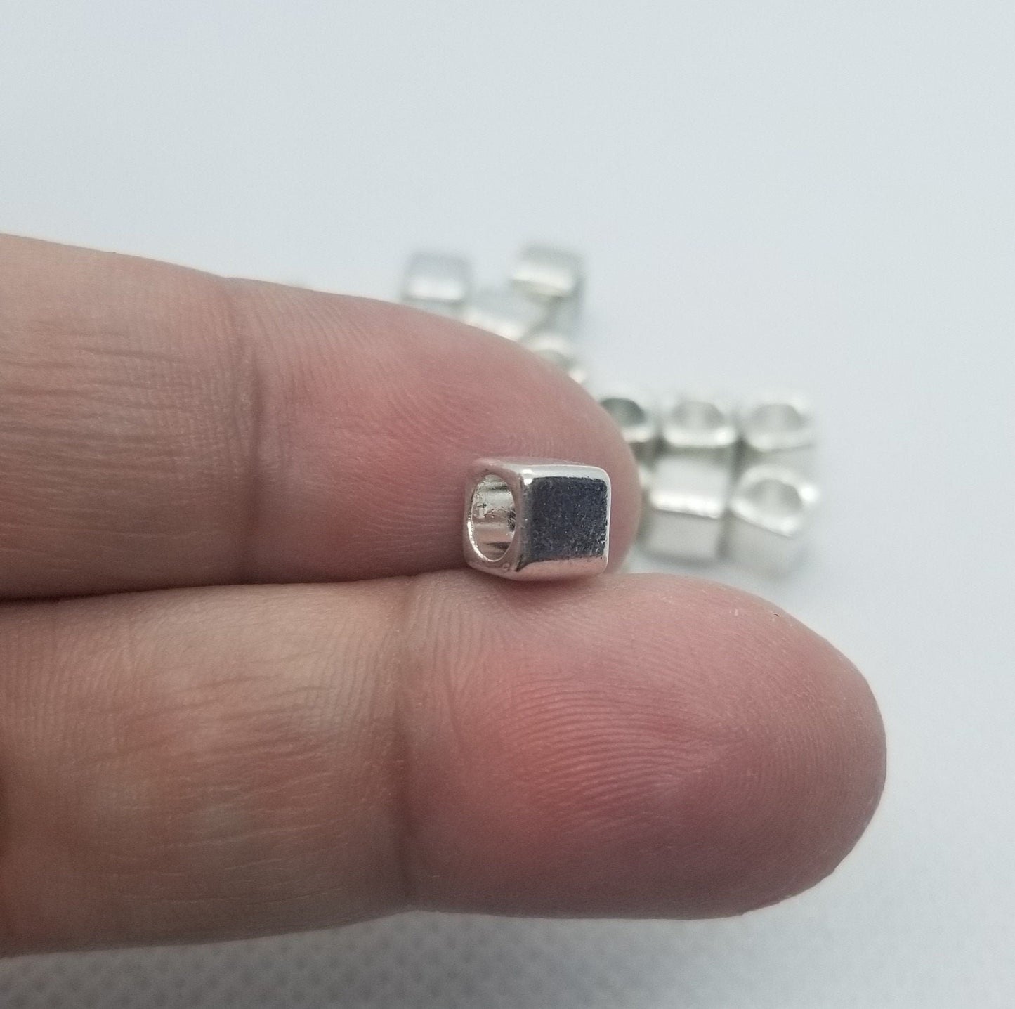 5 pieces Silver Cube Spacer Bead, Large Hole Bead, Lead, Nickel, Cadmium Free, Cube Shape, Silver Color Plated, 6x6x6mm, Hole 4mm