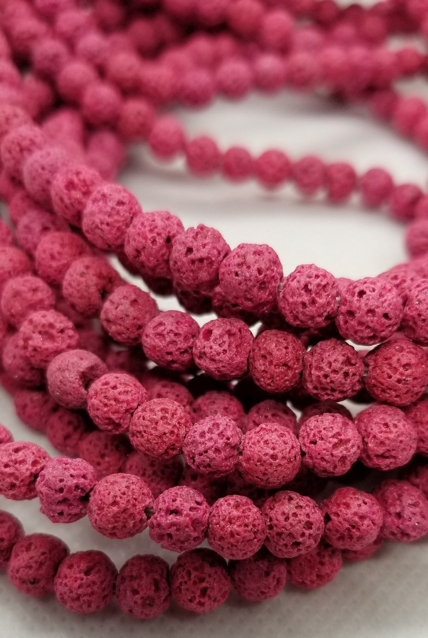 1 strand Natural Lava Stone, Bright Pink, 6mm, Hole 1mm, Unwaxed, Dyed, Full Strand, about 60pcs/strand, CLEARANCE