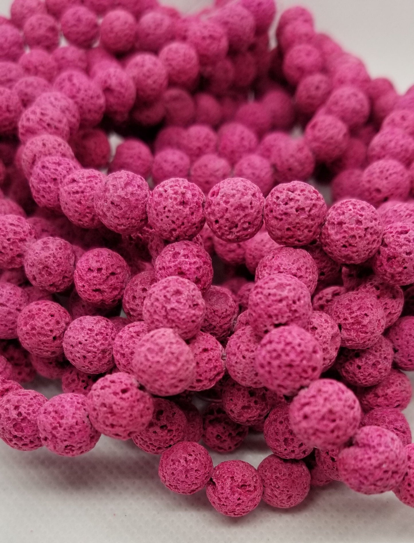 1 strand Natural Lava Stone, Bright Pink, 6mm, Hole 1mm, Unwaxed, Dyed, Full Strand, about 60pcs/strand, CLEARANCE
