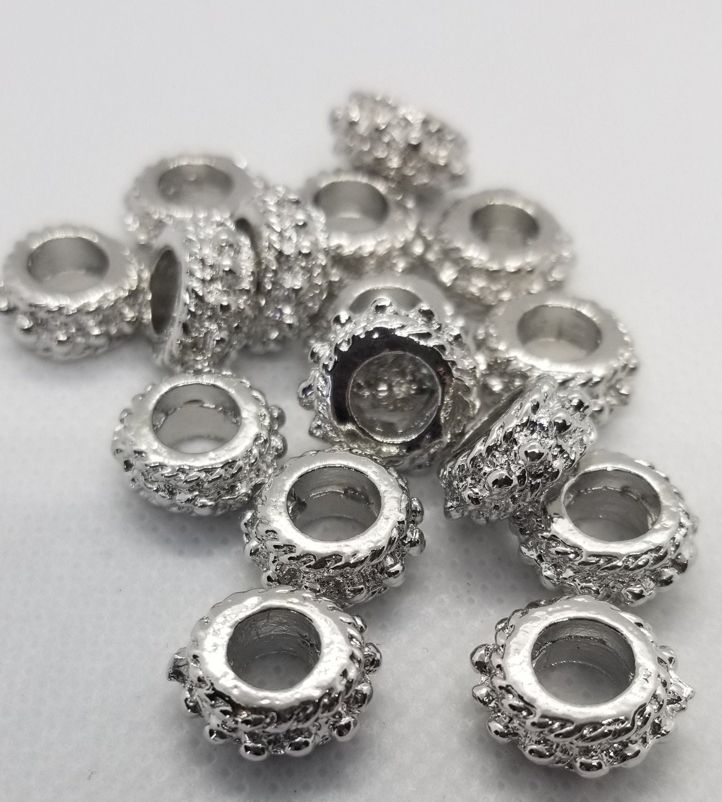 5 pieces Bright Silver Rondelle, European Alloy Donut Bead, Platinum Colour, Size: about 13mm in diameter, 7mm thick, large hole 6mm