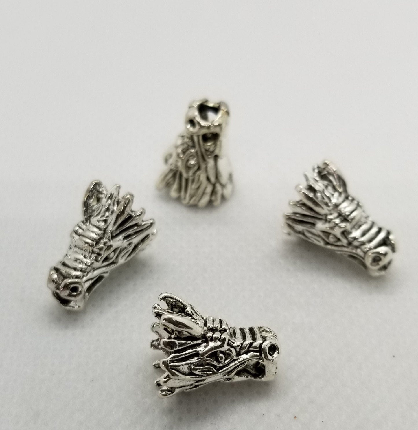 4 pieces Dragon Head Bead, Tibetan Style Alloy, Bead Cap, Antique Silver, 15x10x11mm, Large Hole 3mm, Unique Dragon Bead