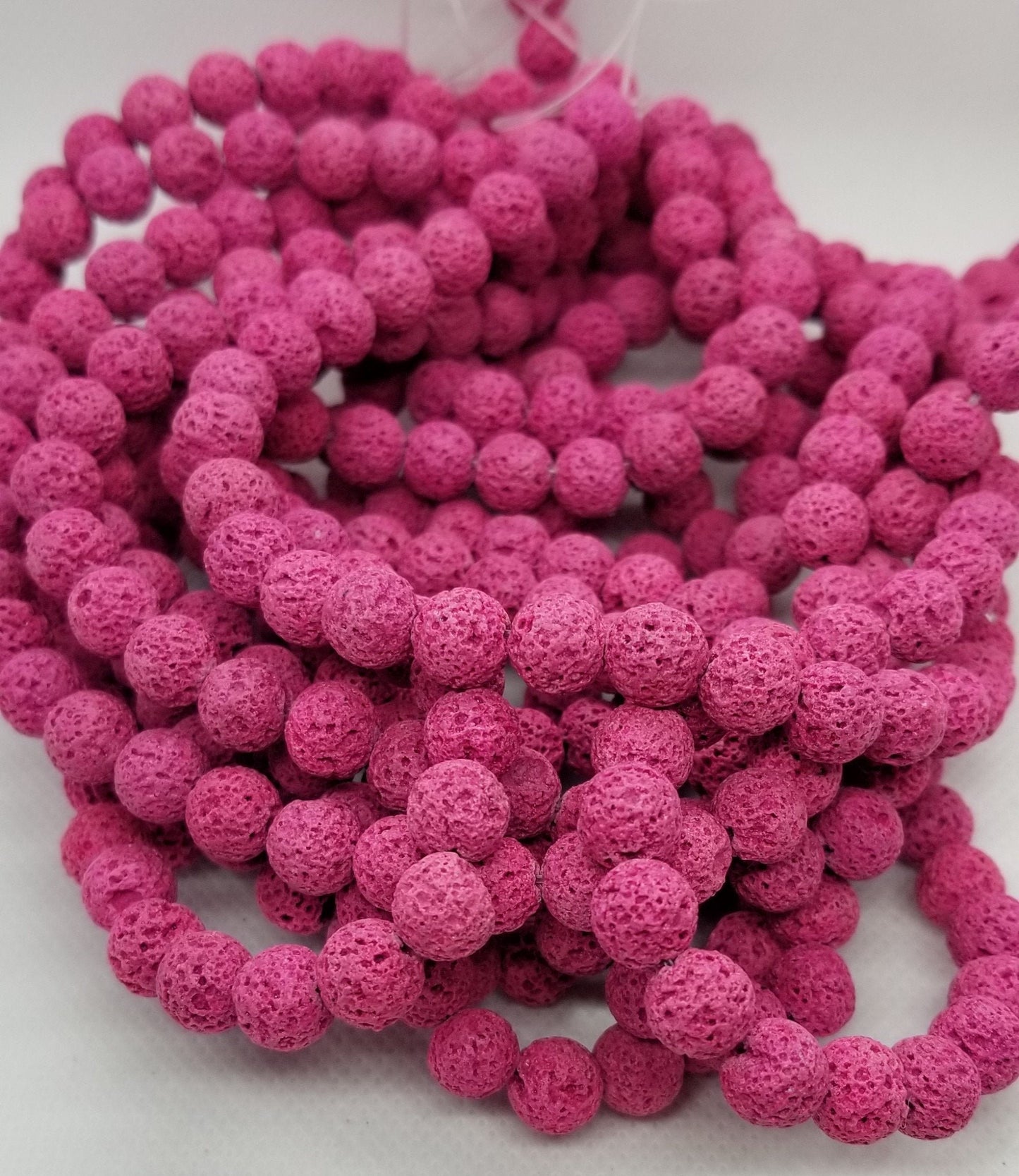 1 strand Natural Lava Stone, Bright Pink, 6mm, Hole 1mm, Unwaxed, Dyed, Full Strand, about 60pcs/strand, CLEARANCE