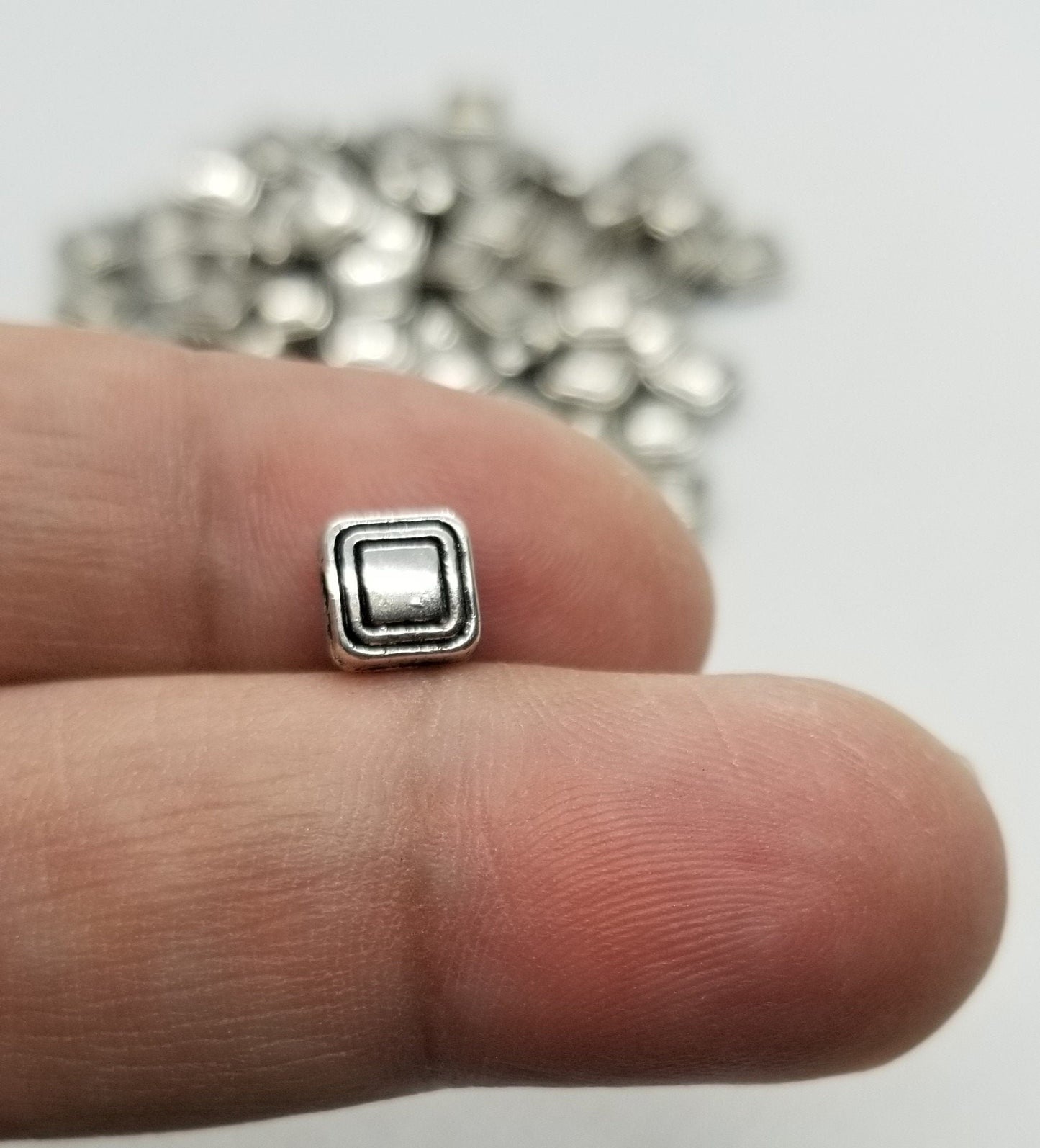 10 pieces Square Silver Spacer Bead, Tibetan Style, Lead, Cadmium, Nickel Free, Antique Silver Color, 6x6x3mm, hole 1.5mm