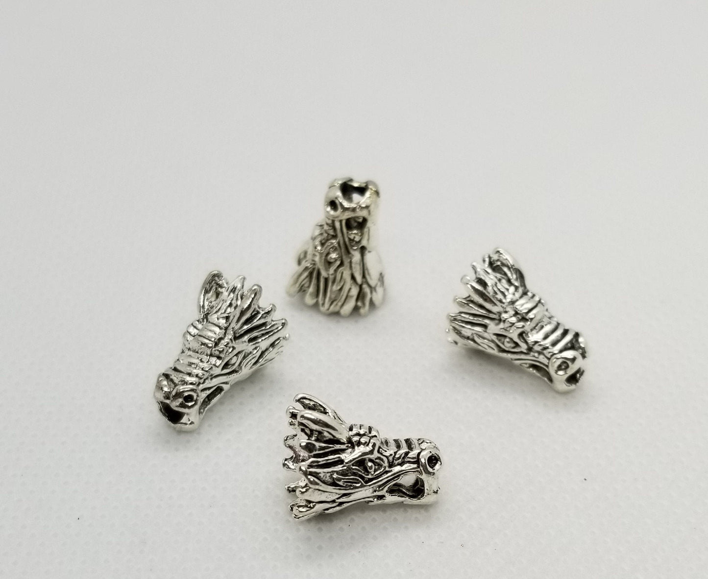 4 pieces Dragon Head Bead, Tibetan Style Alloy, Bead Cap, Antique Silver, 15x10x11mm, Large Hole 3mm, Unique Dragon Bead