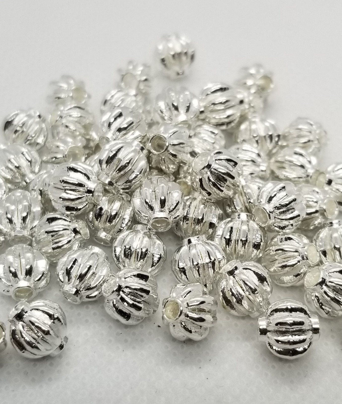 10 pieces Bright Silver Corrugated Spacer Bead, Tibetan Style Alloy, Lead, Cadmium Free, Round, 8x8mm, Large hole 2mm