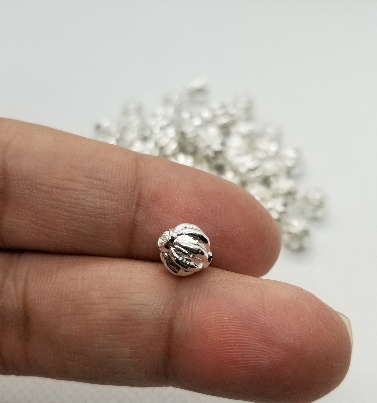 10 pieces Bright Silver Corrugated Spacer Bead, Tibetan Style Alloy, Lead, Cadmium Free, Round, 8x8mm, Large hole 2mm
