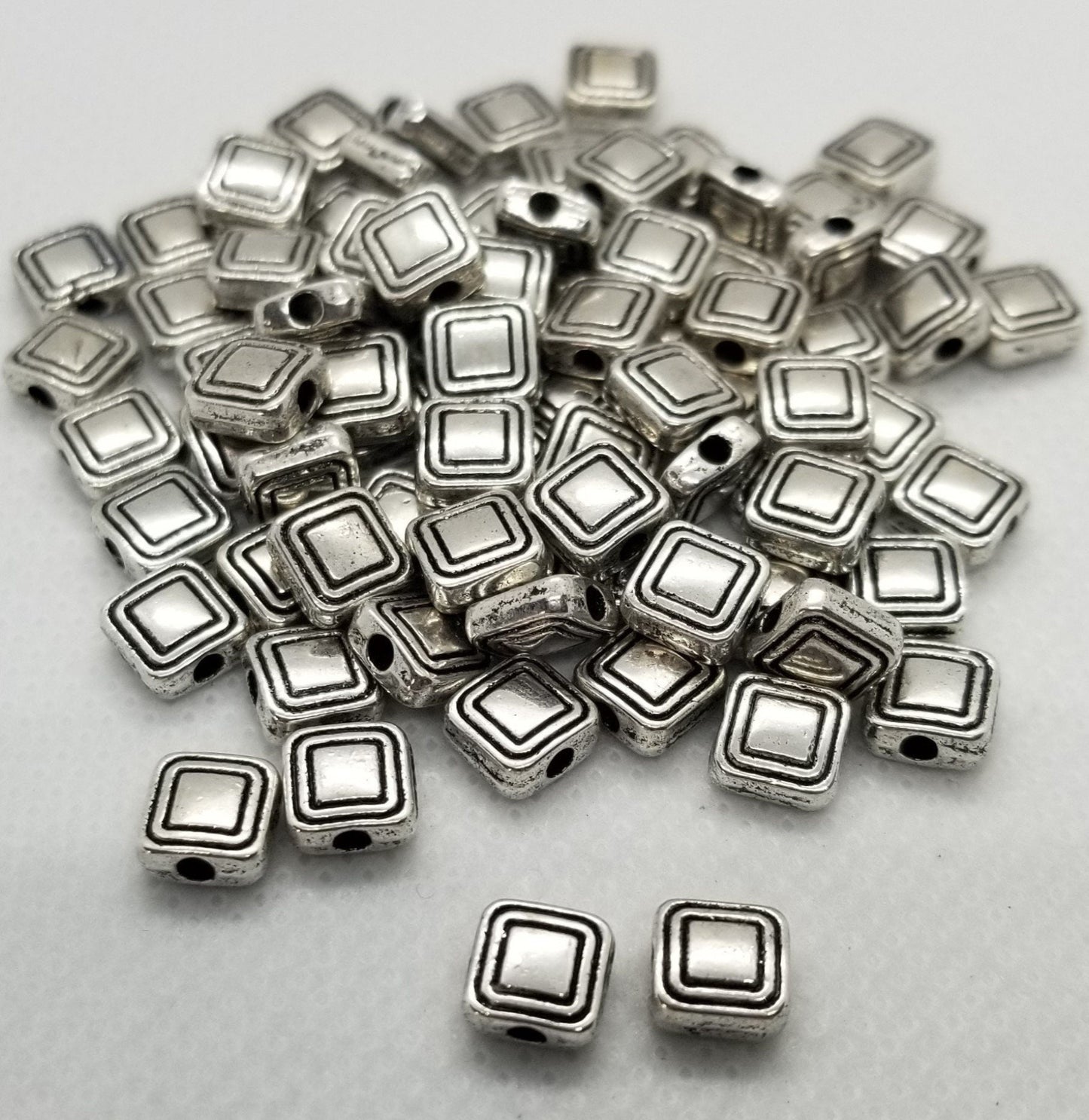 10 pieces Square Silver Spacer Bead, Tibetan Style, Lead, Cadmium, Nickel Free, Antique Silver Color, 6x6x3mm, hole 1.5mm
