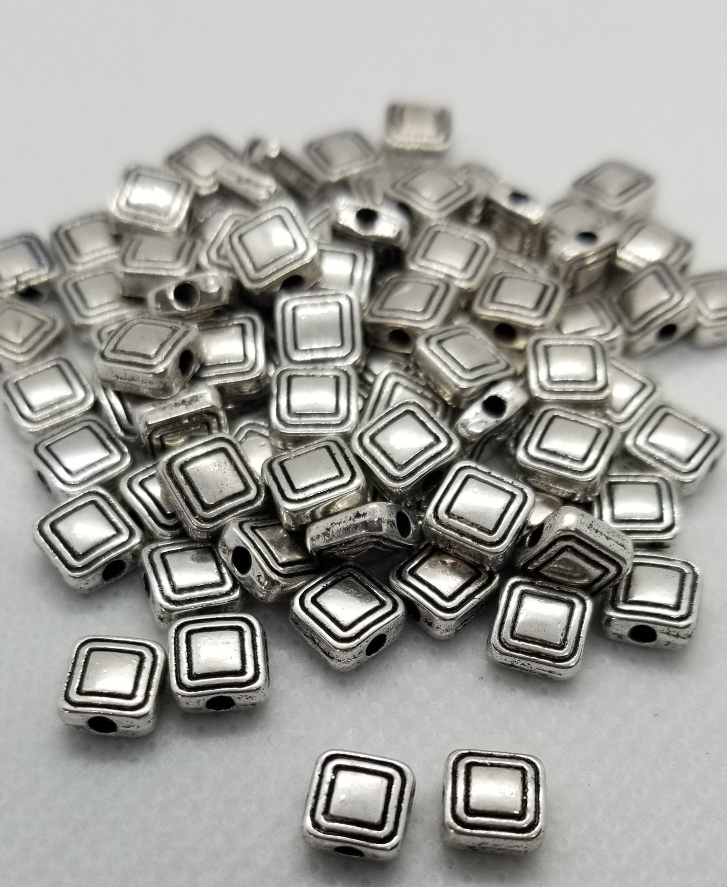 10 pieces Square Silver Spacer Bead, Tibetan Style, Lead, Cadmium, Nickel Free, Antique Silver Color, 6x6x3mm, hole 1.5mm