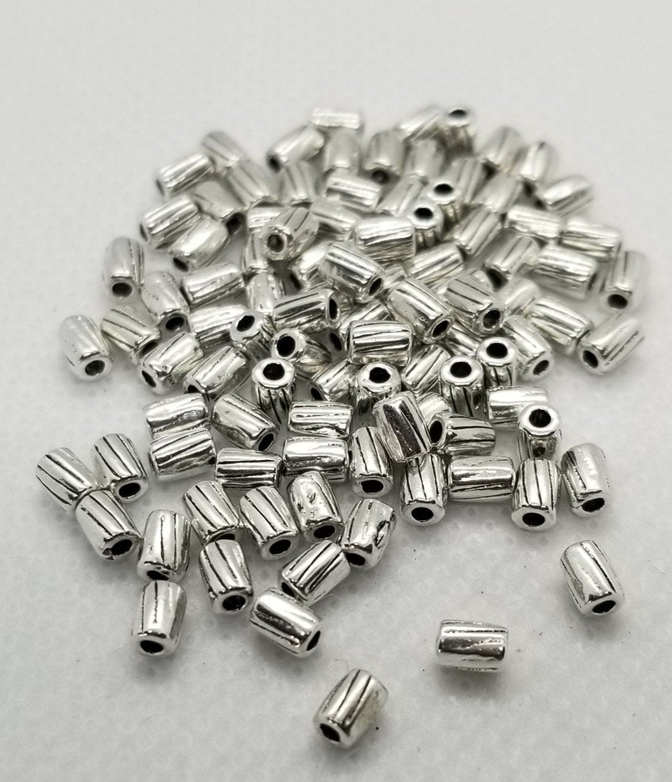 10 pieces Small Silver Etched Tube Spacer Bead, Tibetan Style Alloy, Column, Antique Silver, Cadmium, Nickel, Lead Free, 4x3mm, Hole 1mm