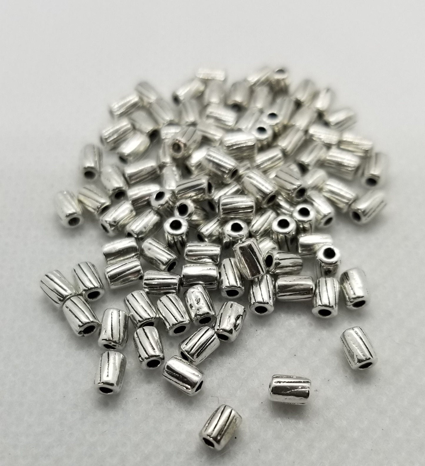 10 pieces Small Silver Etched Tube Spacer Bead, Tibetan Style Alloy, Column, Antique Silver, Cadmium, Nickel, Lead Free, 4x3mm, Hole 1mm