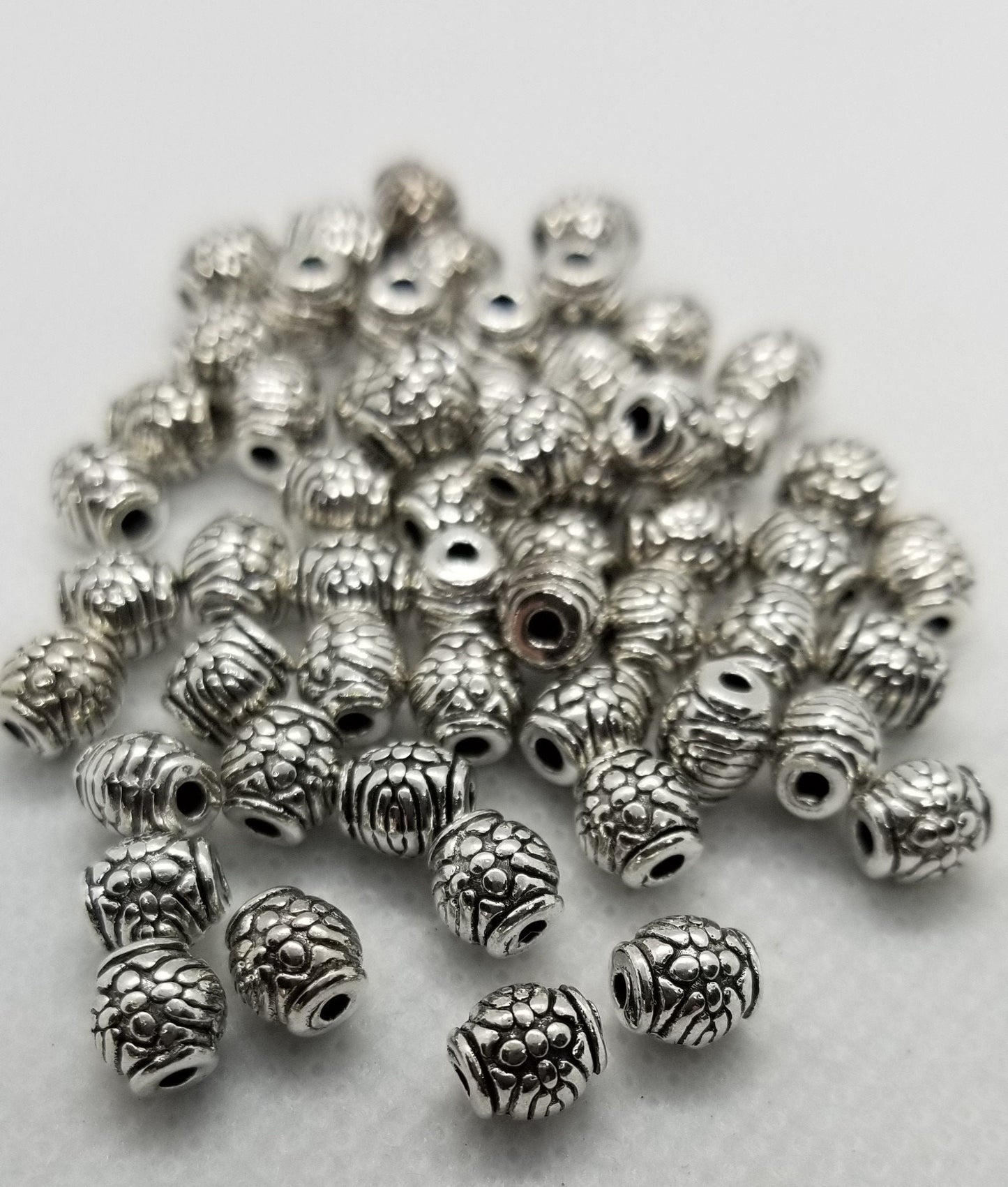10 pcs Silver Drum Spacer Bead, Tibetan Style Alloy, Turtle Shell pattern, Barrel shape, Antique Silver, Lead, Cadmium Free, 6x6mm hole 2mm