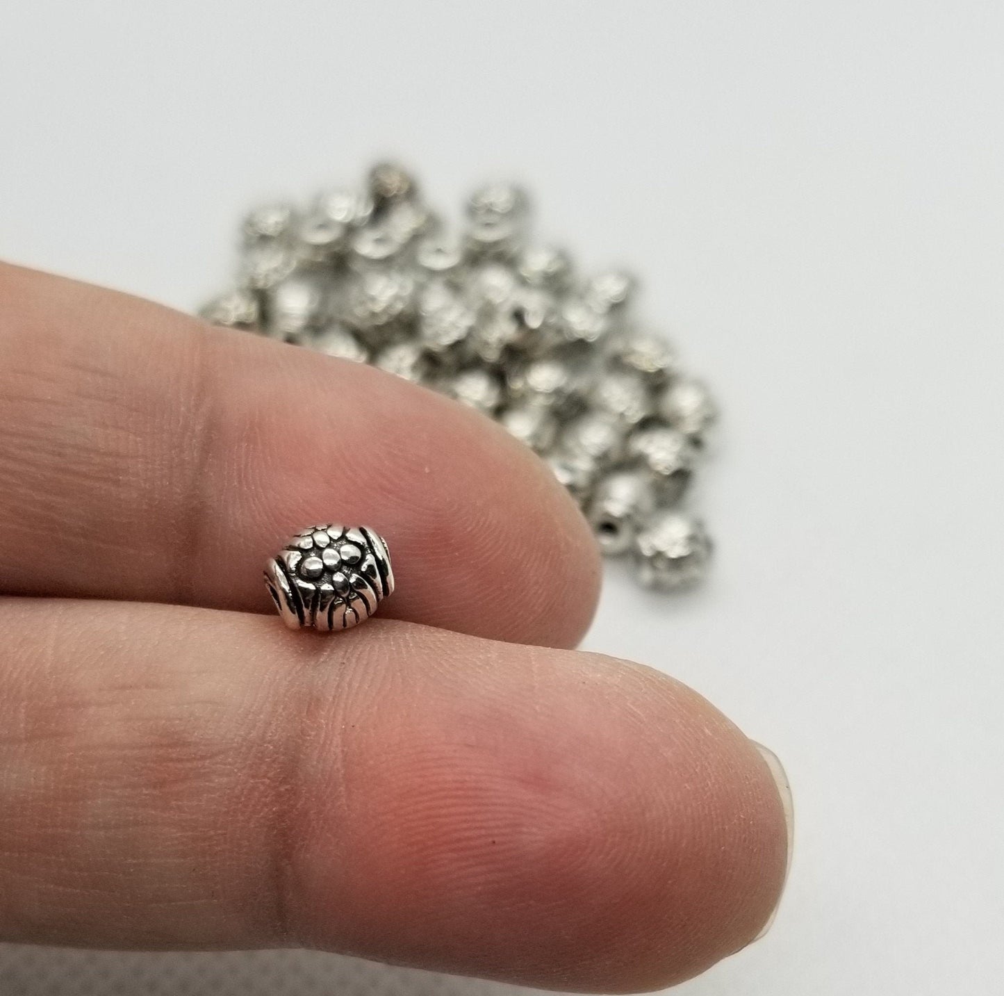 10 pcs Silver Drum Spacer Bead, Tibetan Style Alloy, Turtle Shell pattern, Barrel shape, Antique Silver, Lead, Cadmium Free, 6x6mm hole 2mm