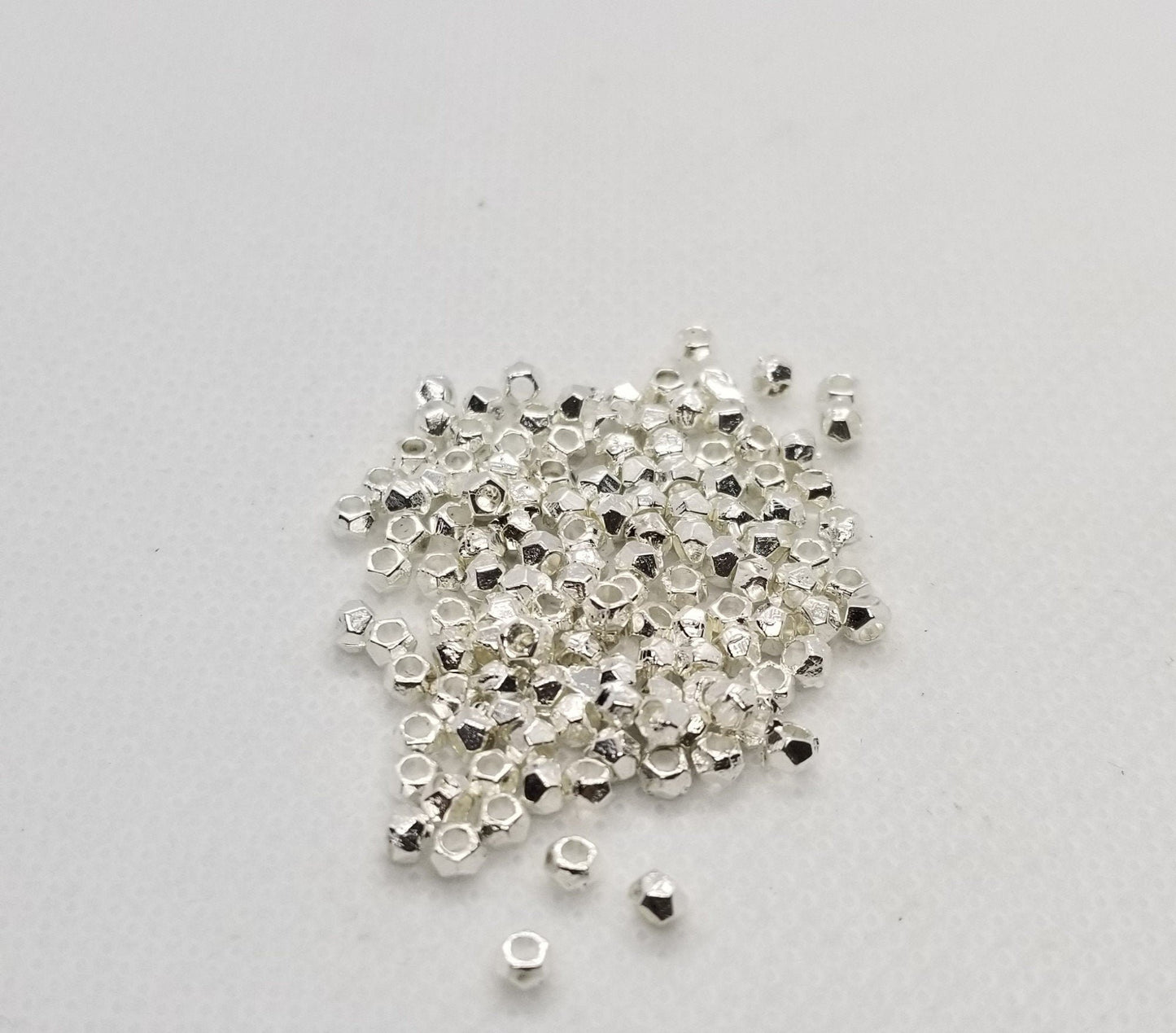 20 pieces Silver Faceted Spacer Beads, Silver Hex Nuts, Tibetan Style Alloy, Silver Color Plated, Lead, Cadmium Free, 3x2mm, Hole 1mm