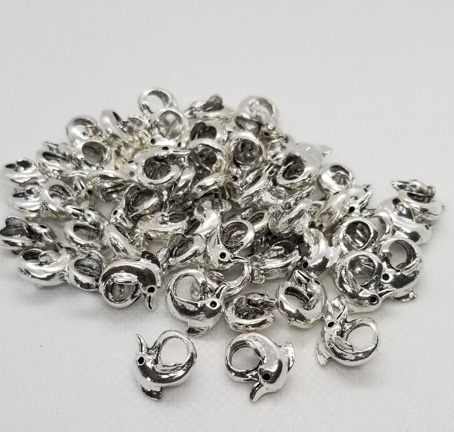 5 pieces Silver Dolphin Spacer Bead, Tibetan Style Alloy, Large Hole Beads, Cadmium Nickel Lead Free, Antique Silver, 14x14x10mm, Hole 4.5mm