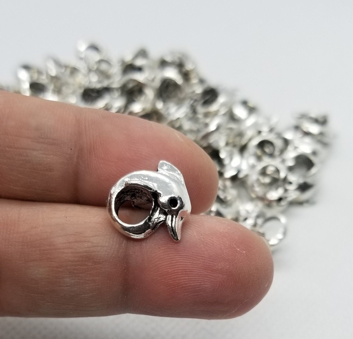 5 pieces Silver Dolphin Spacer Bead, Tibetan Style Alloy, Large Hole Beads, Cadmium Nickel Lead Free, Antique Silver, 14x14x10mm, Hole 4.5mm
