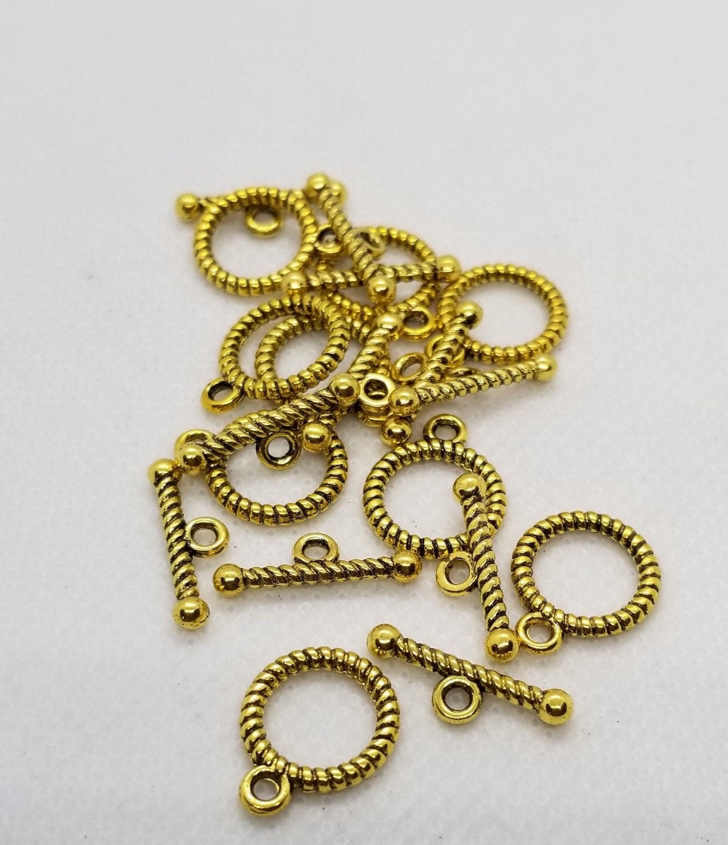 5 sets Golden Rope Toggle Clasp, Tibetan Style, Optional Golden Jump Rings, Antique Gold, Ring 13x16mm, Bar 6x18mm, Hole 2mm