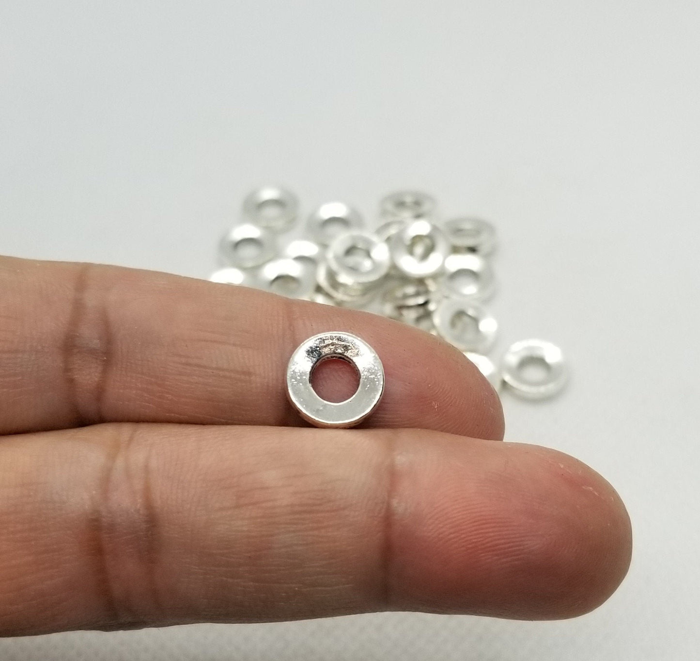 10 pieces Bright Silver Spacer Rings, Closed Linking Rings, Concave Rings, Cadmium, Lead Free, Large Hole Beads, 10x2mm, Hole 4.5mm