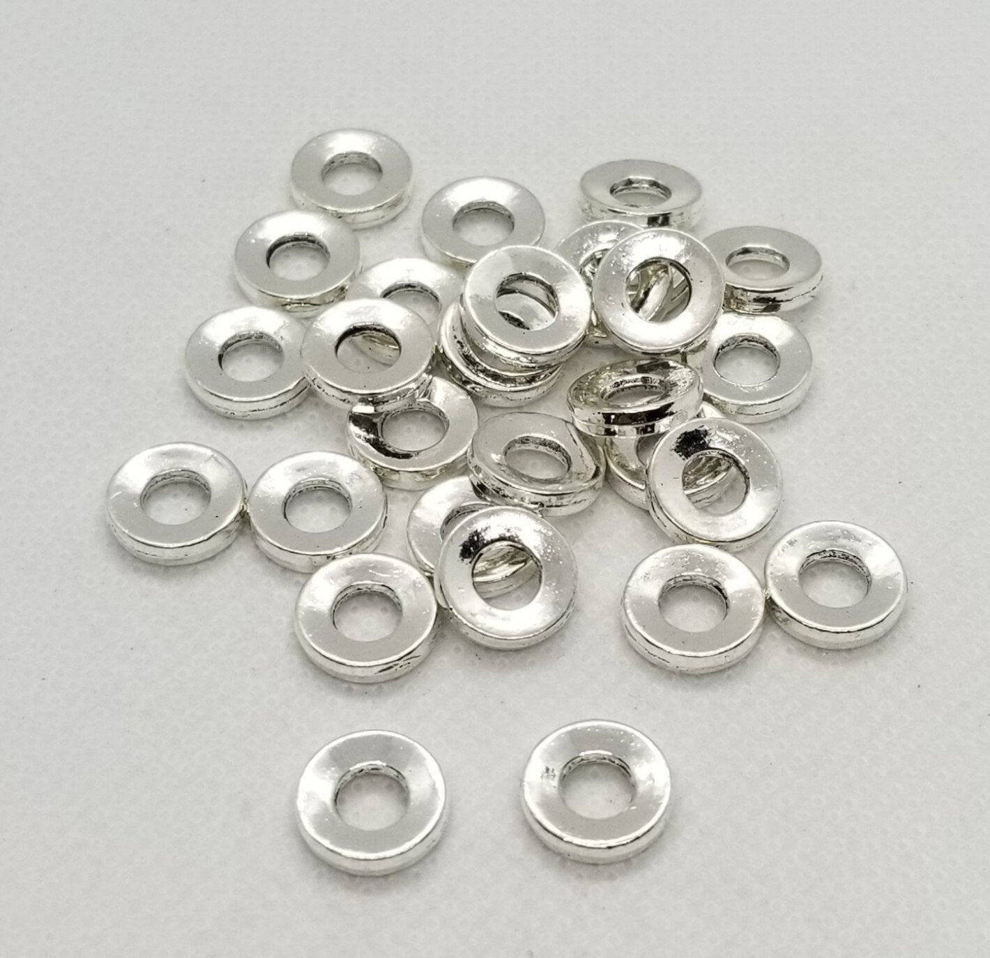 10 pieces Bright Silver Spacer Rings, Closed Linking Rings, Concave Rings, Cadmium, Lead Free, Large Hole Beads, 10x2mm, Hole 4.5mm