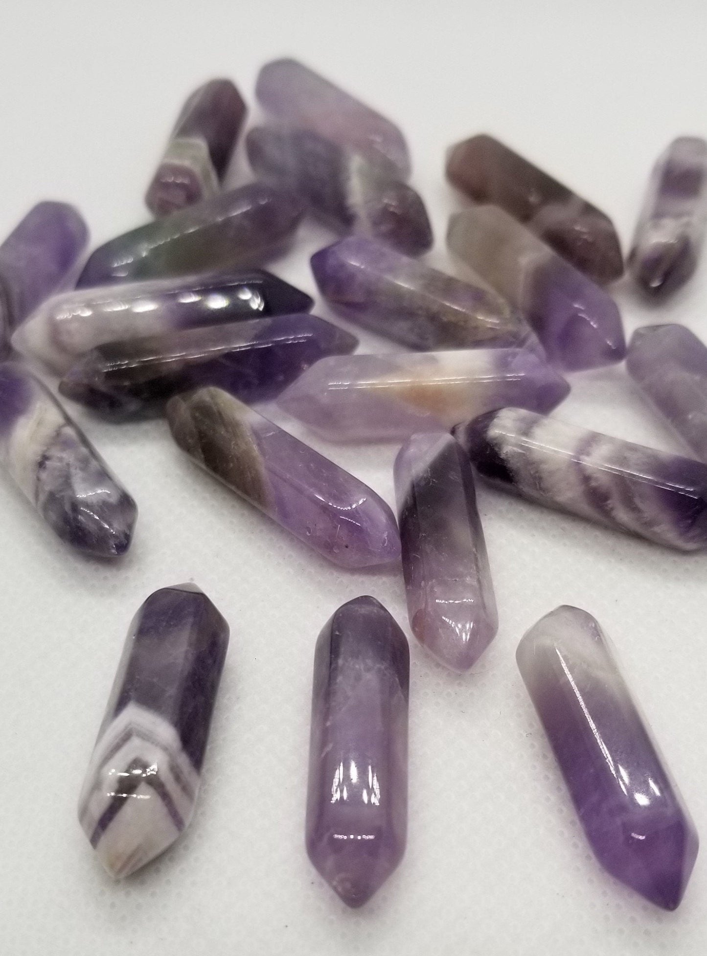 2 pieces Natural Amethyst Double Terminated Point Crystals, Polished, No Hole/Undrilled, Bullet, approx 30x8mm, approx 1.25" long