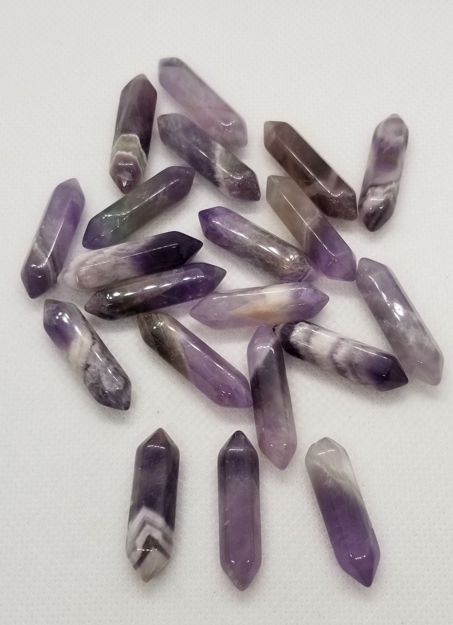 2 pieces Natural Amethyst Double Terminated Point Crystals, Polished, No Hole/Undrilled, Bullet, approx 30x8mm, approx 1.25" long
