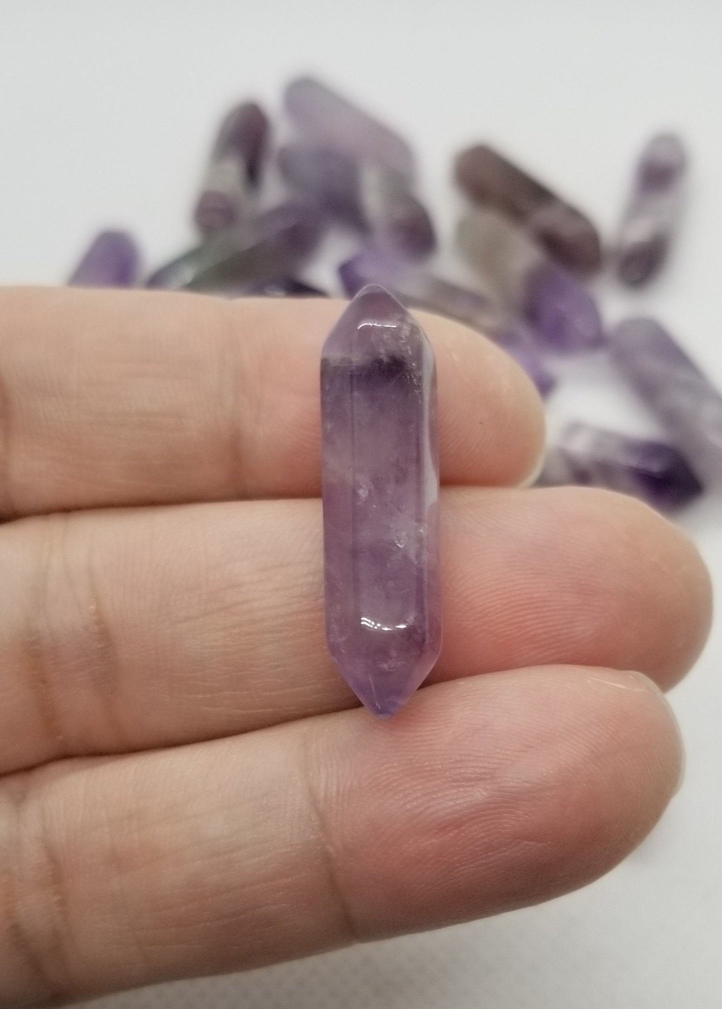 2 pieces Natural Amethyst Double Terminated Point Crystals, Polished, No Hole/Undrilled, Bullet, approx 30x8mm, approx 1.25" long