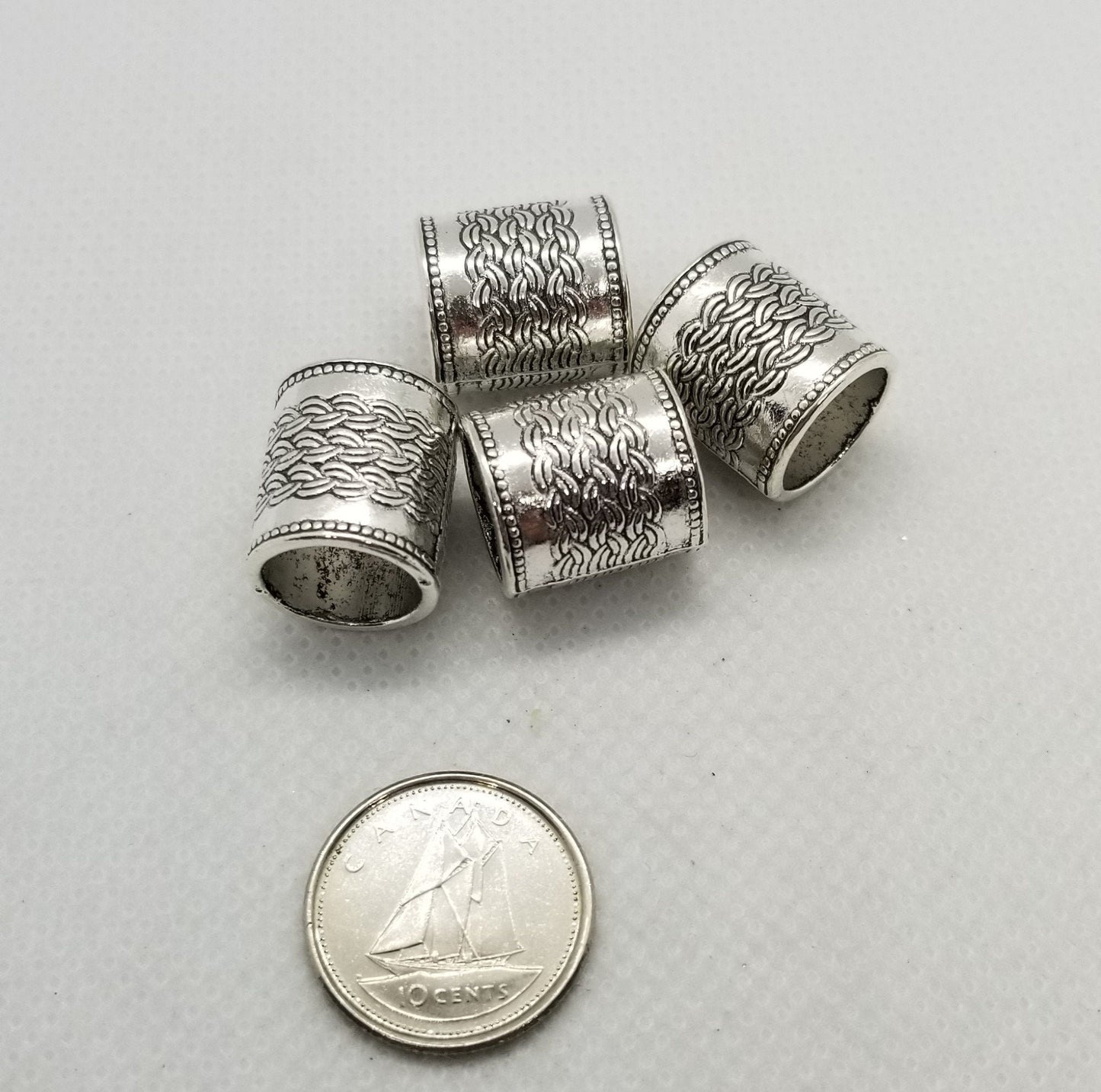 5 pcs Large Column Spacer Beads, Antique Silver, tube, 14x13mm, Large hole 10mm, DIY Craft or Macrame beads, hair jewelry or beard beads