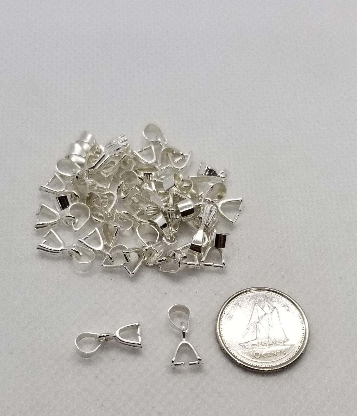 10 pieces Ice Pick Pinch Bails, Bright Silver colour, 13mm long x5mm wide, Hole 3mm; Pin 0.8mm