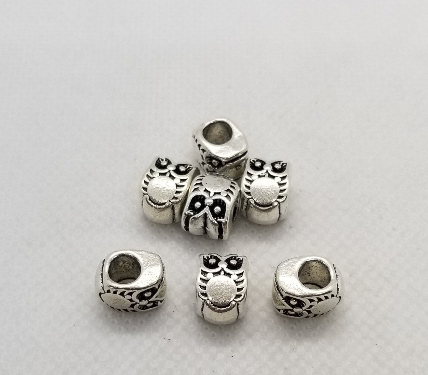5 pieces Large Hole Silver Owl Spacer Bead, Cadmium, Lead Free, Owl, Antique Silver, European Alloy Beads, 10x8x8mm, Hole 4.5mm