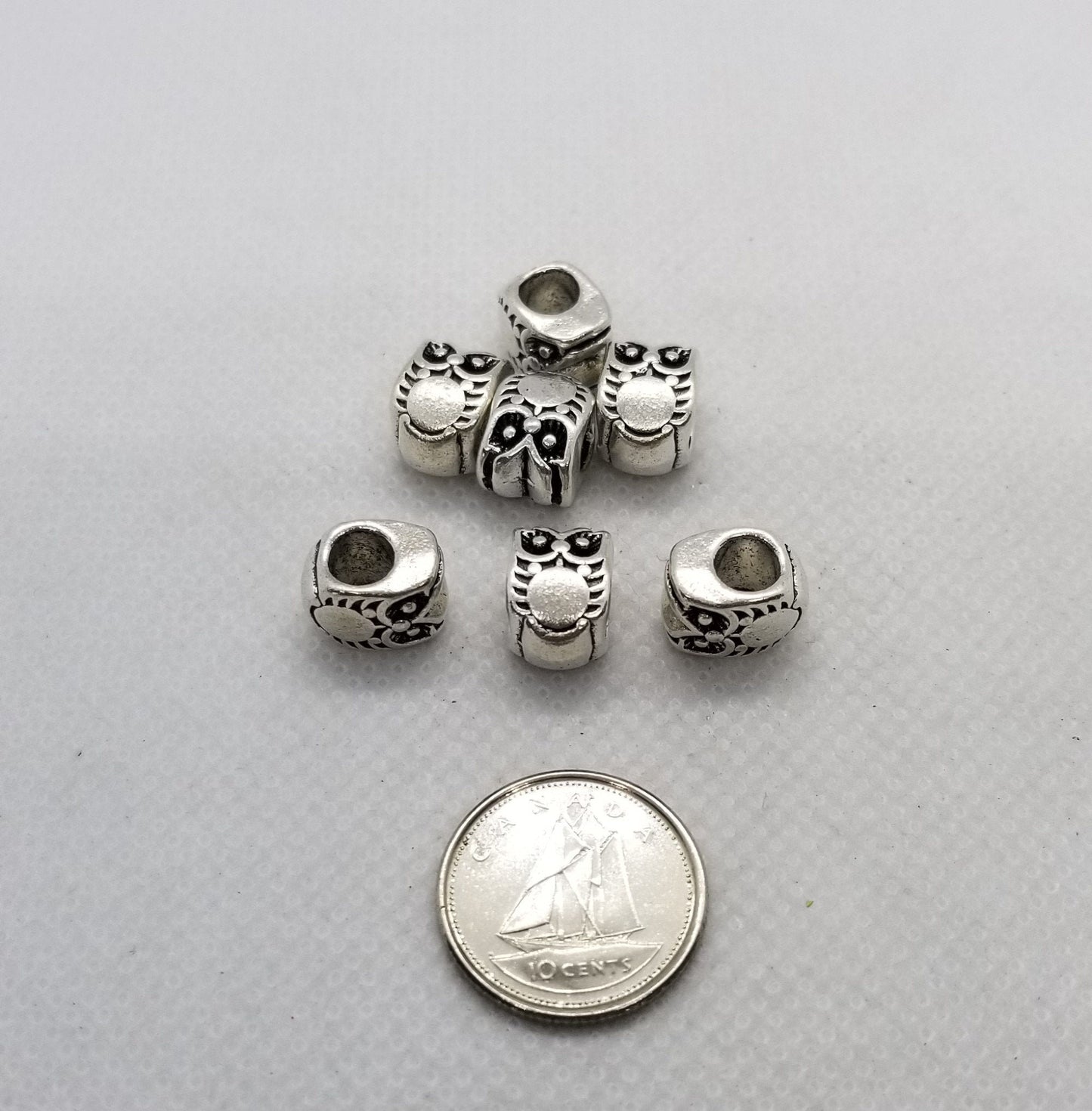 5 pieces Large Hole Silver Owl Spacer Bead, Cadmium, Lead Free, Owl, Antique Silver, European Alloy Beads, 10x8x8mm, Hole 4.5mm