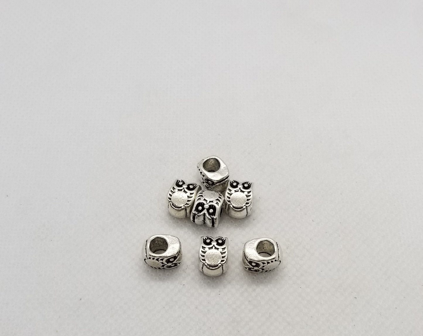5 pieces Large Hole Silver Owl Spacer Bead, Cadmium, Lead Free, Owl, Antique Silver, European Alloy Beads, 10x8x8mm, Hole 4.5mm