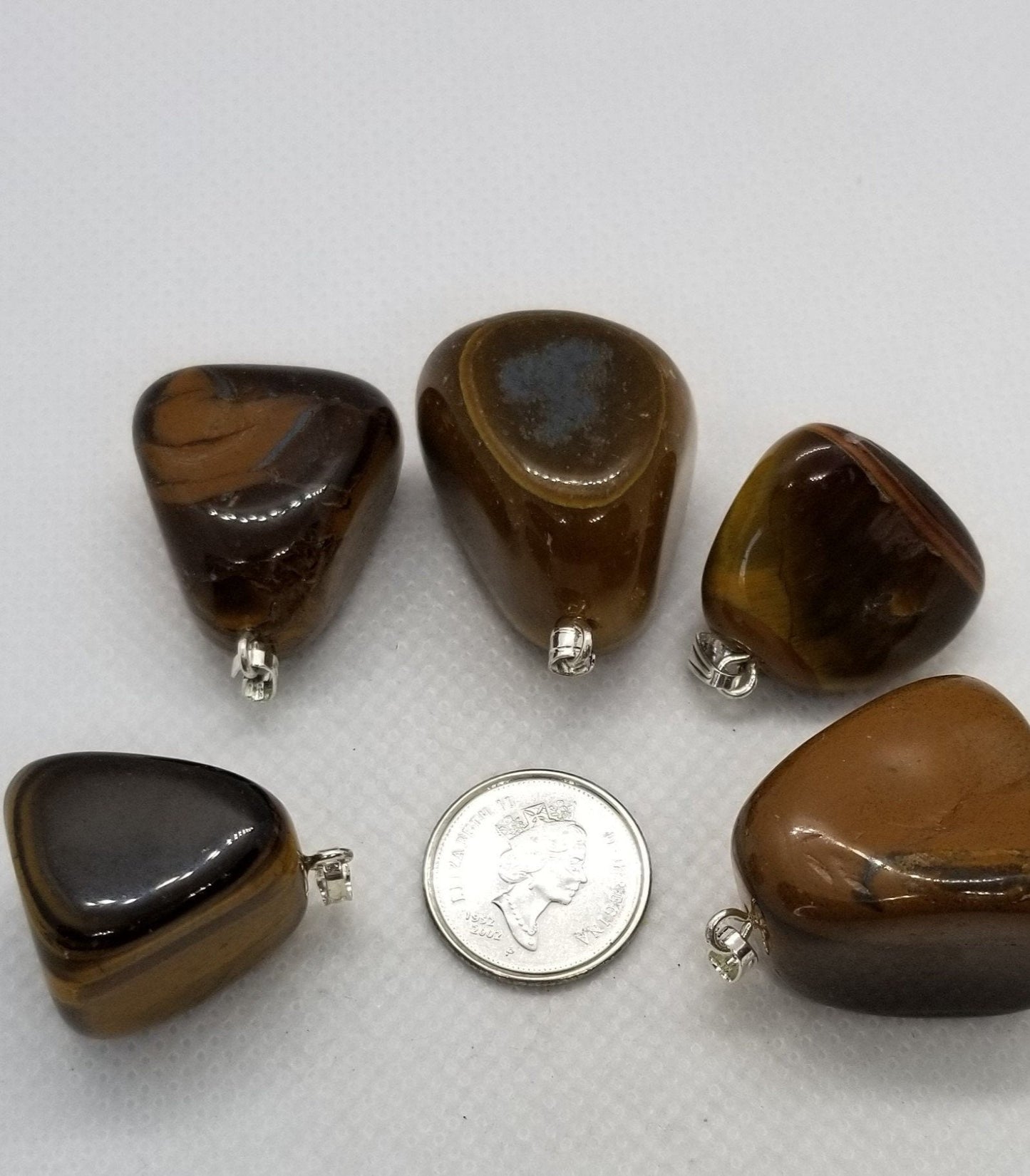 2 pieces Tumbled Tiger's Eye Pendants, Natural Gold Tiger's Eye with Bail, 2 Pieces with Stunning Deep Colours, add your own chain or cord!
