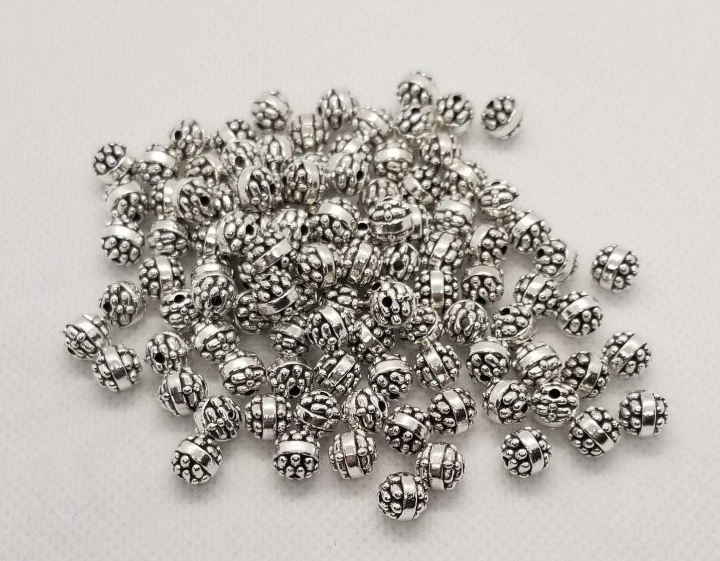 5 pcs Round Silver Spacer Bead, Tibetan Style, Lead Free, Cadmium Free, Antique Silver, 7x7mm, Hole 1.5mm