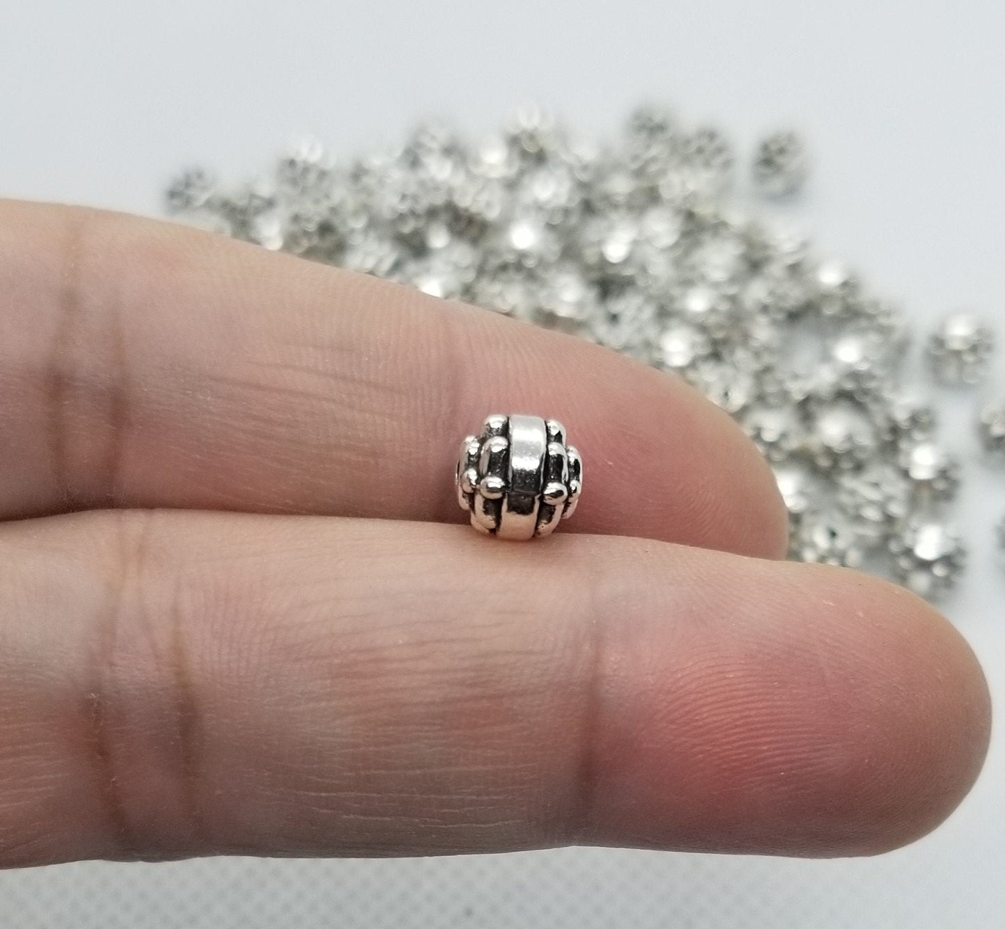 5 pcs Round Silver Spacer Bead, Tibetan Style, Lead Free, Cadmium Free, Antique Silver, 7x7mm, Hole 1.5mm