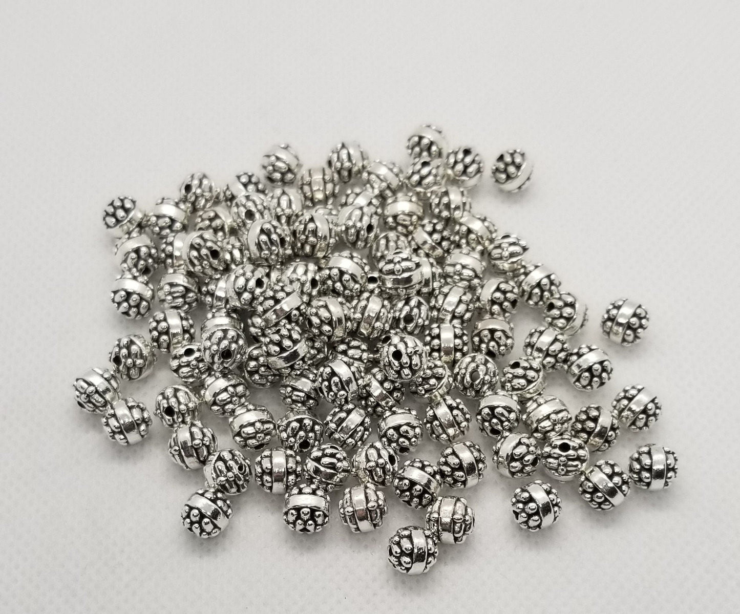5 pcs Round Silver Spacer Bead, Tibetan Style, Lead Free, Cadmium Free, Antique Silver, 7x7mm, Hole 1.5mm