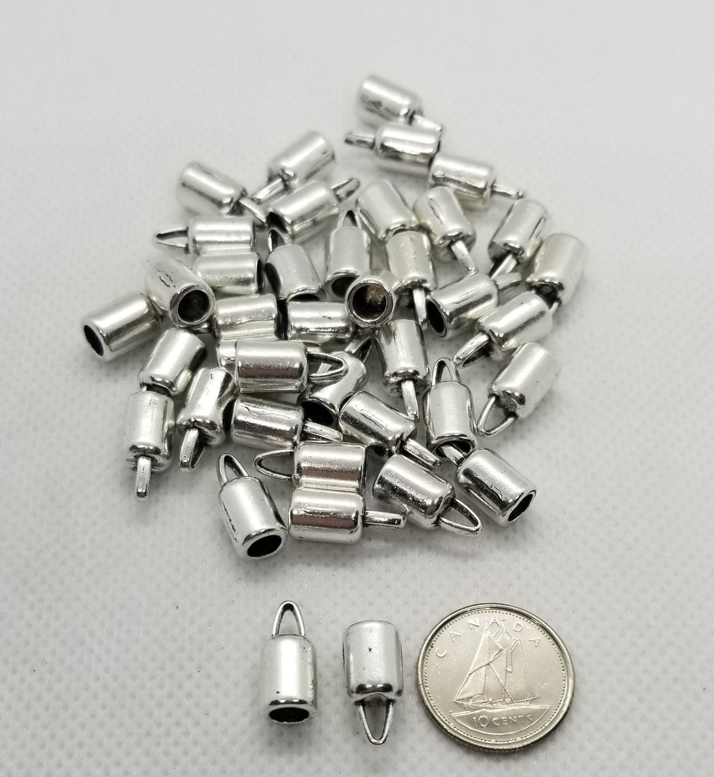 20 pieces Silver Tassel Caps, Cord Ends, End Caps, Antique Silver, Column shape, 14x6.5mm,hole 4mm; Inner diameter 4~5mm