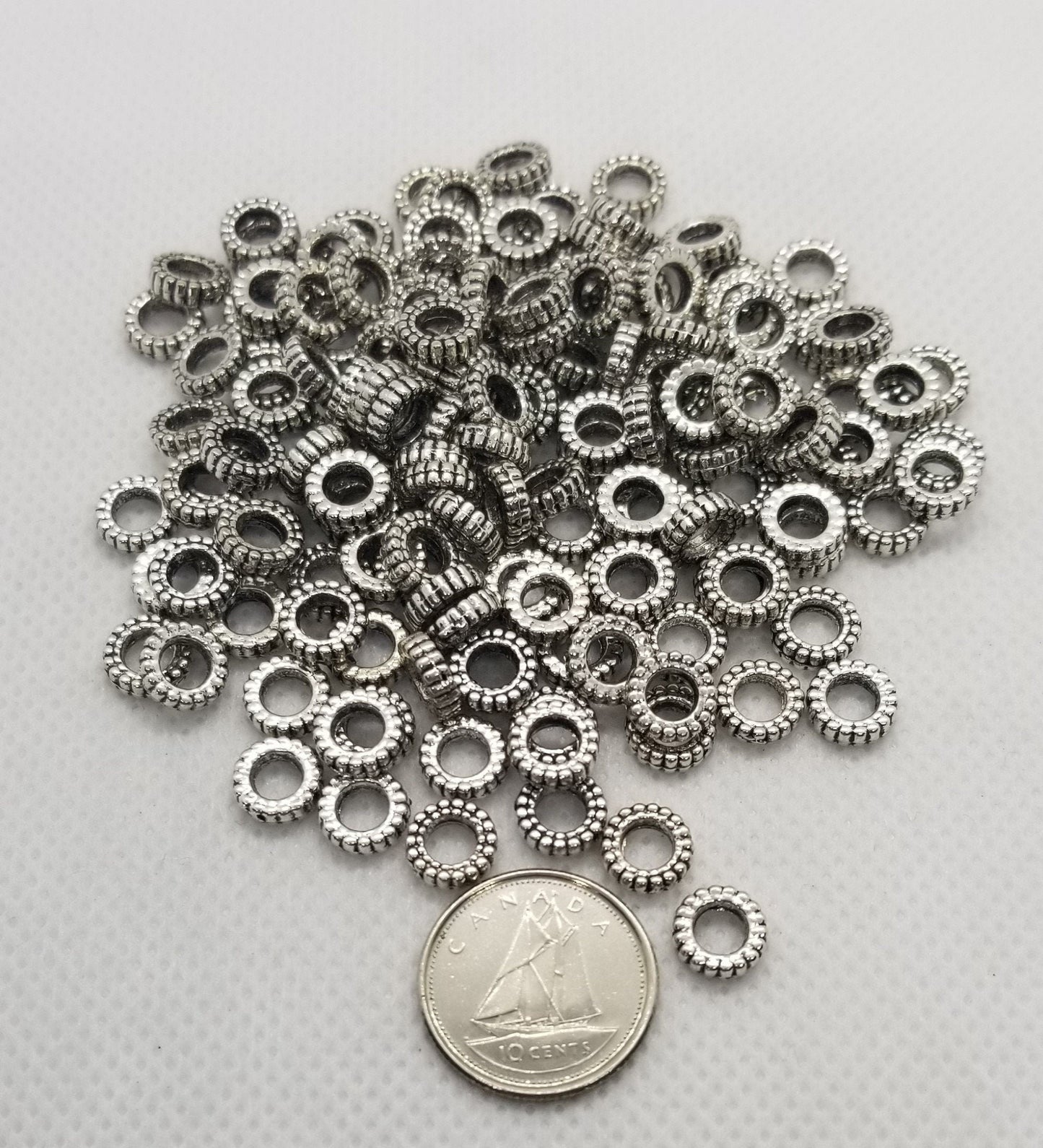 10 pcs Silver Gear, Tibetan Donut Beads, Steampunk Gear, Antique Silver Tire, Cadmium, Nickel, Lead Free, about 7x2mm, Large Hole 3.5mm