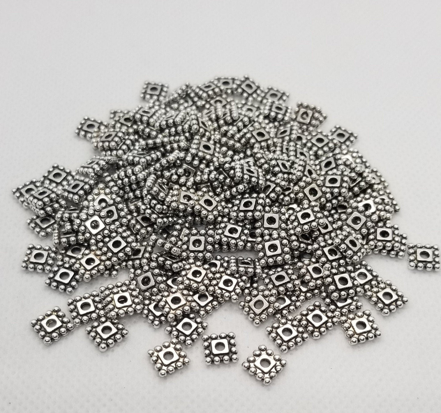 20 pcs Square Silver Spacer Beads, Tibetan Style Alloy, Cadmium, Nickel, Lead Free, Square, Antique Silver, 7x7x2mm, Hole 2mm