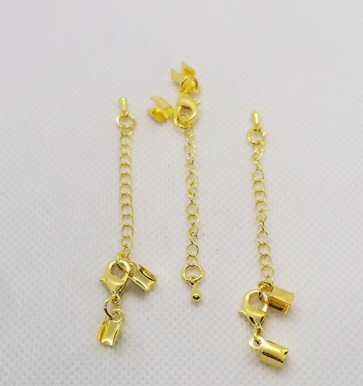 10 pcs Lobster Claw Clasps w Chain Extender and Folding Crimp Ends, Silver, Gold, Rose Gold, Chain 56~62mm long, Clasp 12x8x3mm, End 9x4mm