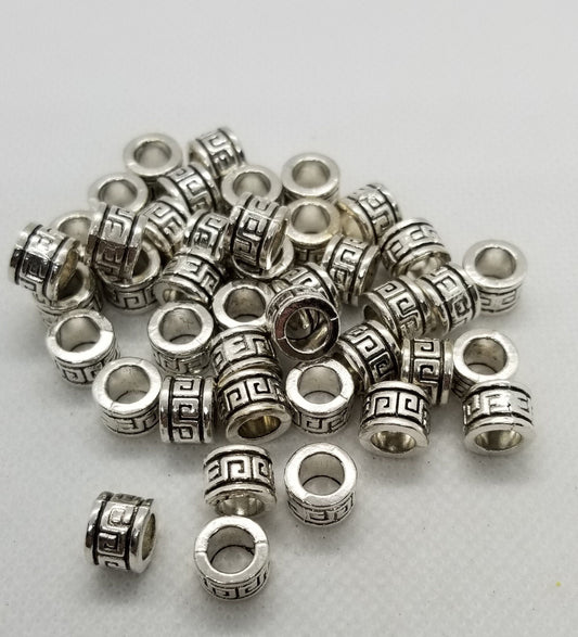 10 pieces Silver Column Spacer, Tibetan Style, Large Hole, Cadmium, Nickel, Lead Free, Antique Silver, 9x7mm, Hole 6mm
